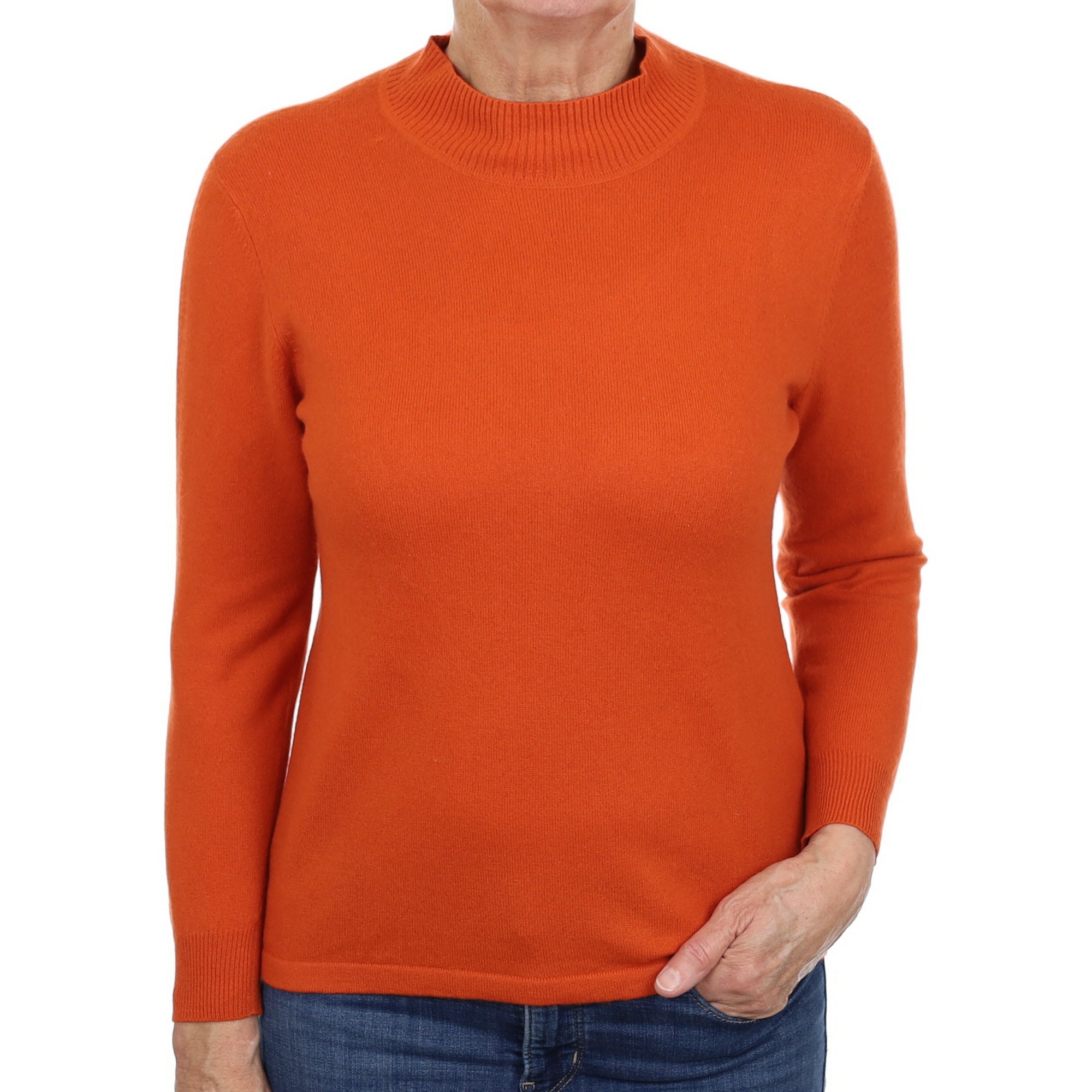 Bright Tangerine Orange Cashmere Turtle Neck Jumper Medium