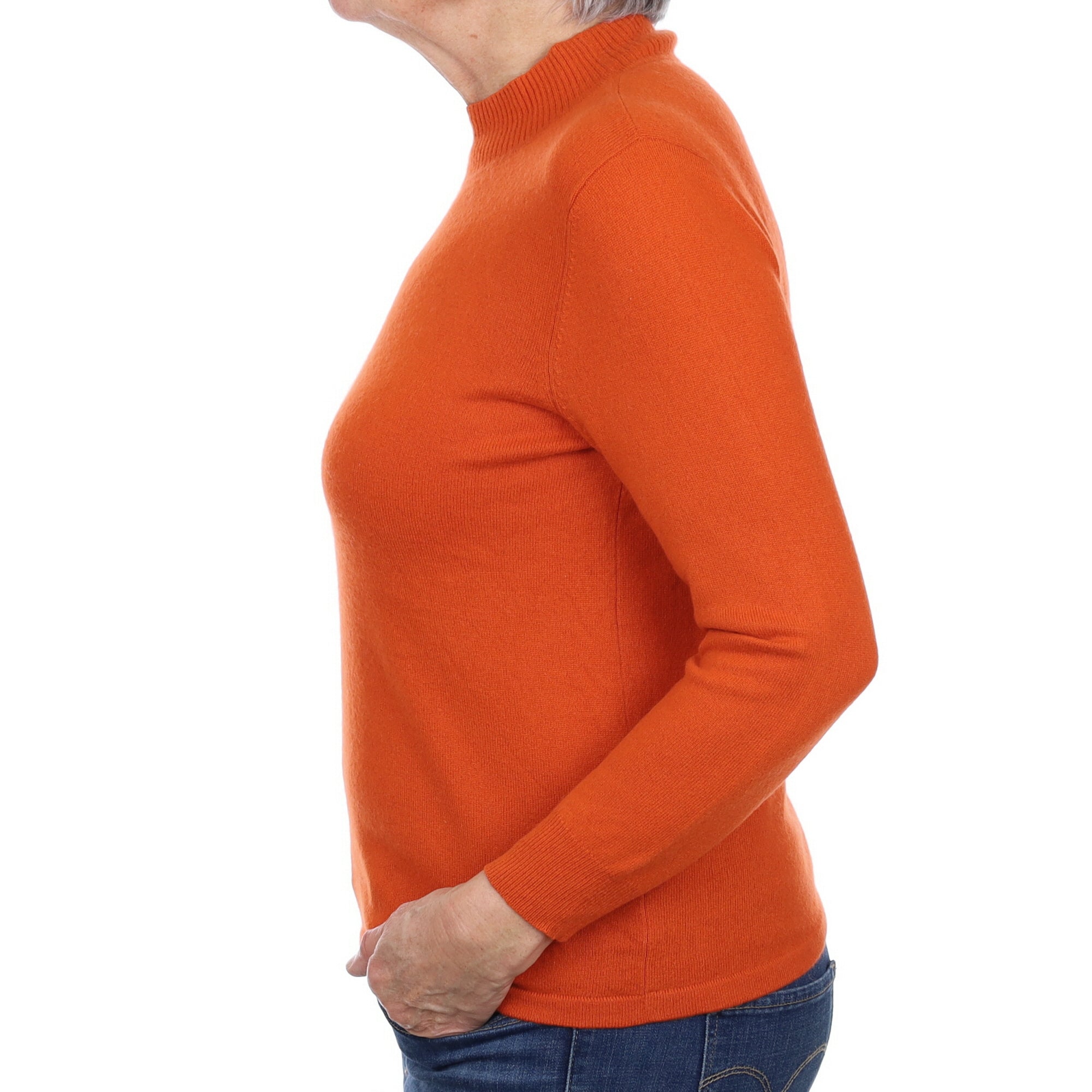 Bright Tangerine Orange Cashmere Turtle Neck Jumper Medium
