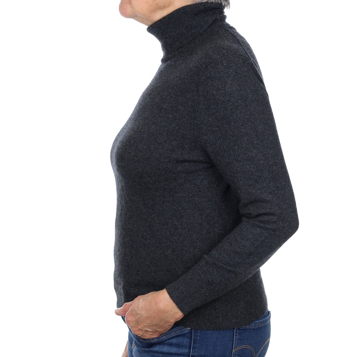 Charcoal Grey Cashmere Polo Neck Jumper Medium