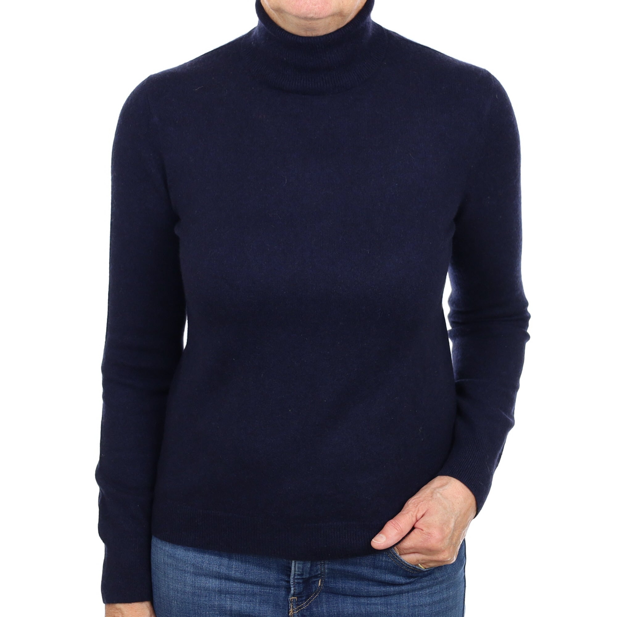Navy Blue Cashmere Polo Neck Jumper Medium