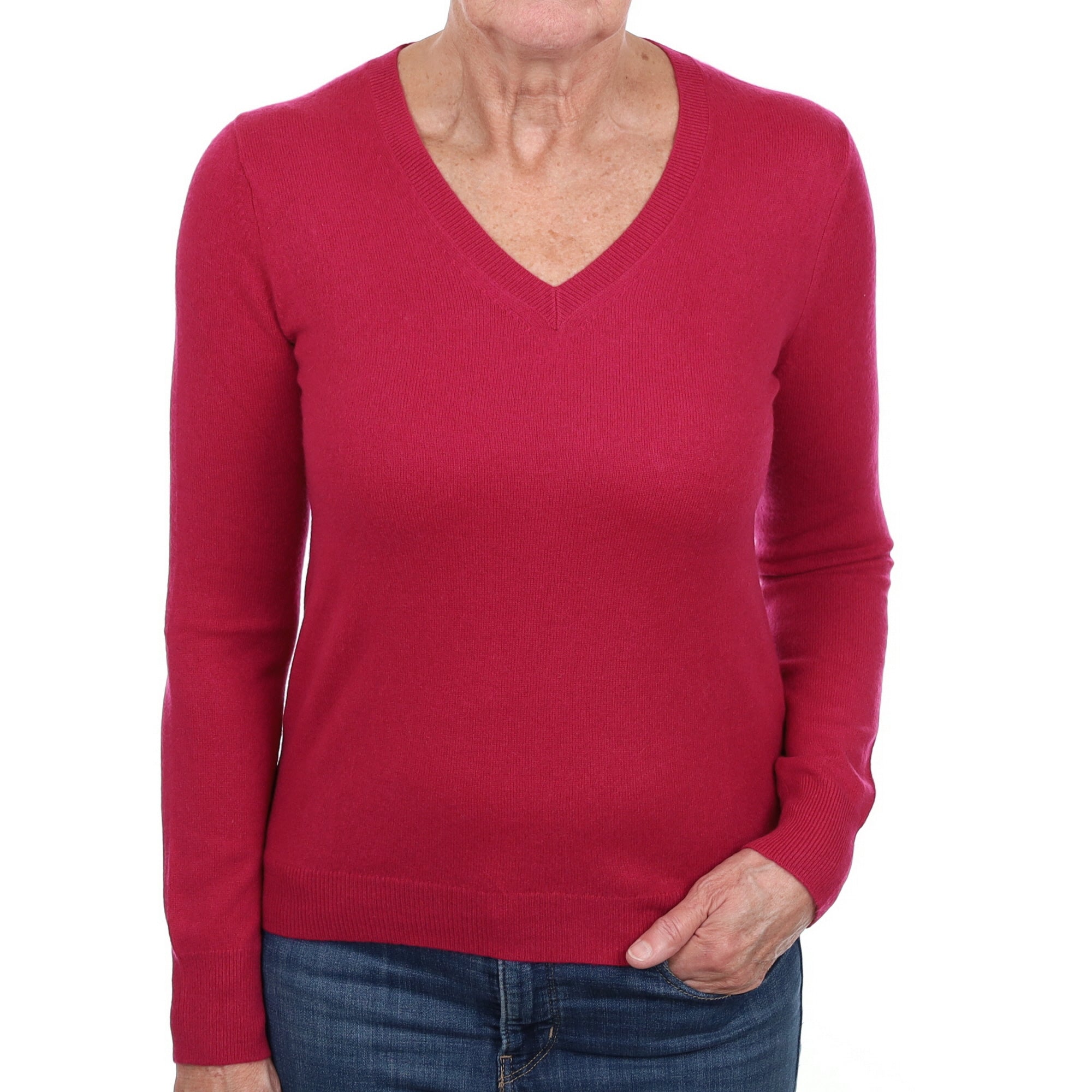 Cherry Pink Cashmere V Neck Jumper Medium