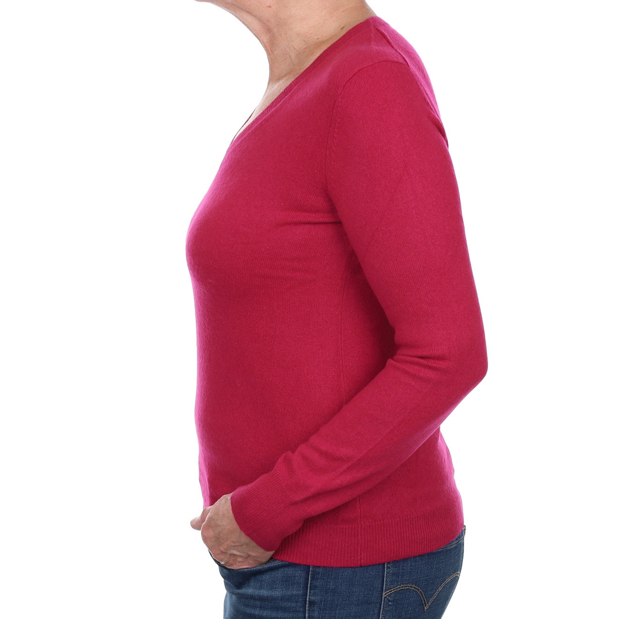 Cherry Pink Cashmere V Neck Jumper Medium