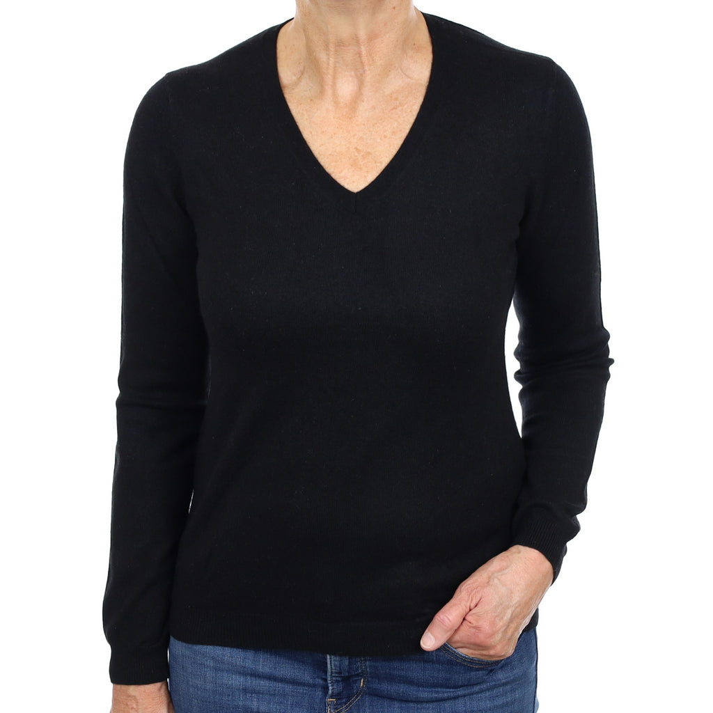 Black Cashmere V Neck Jumper Medium