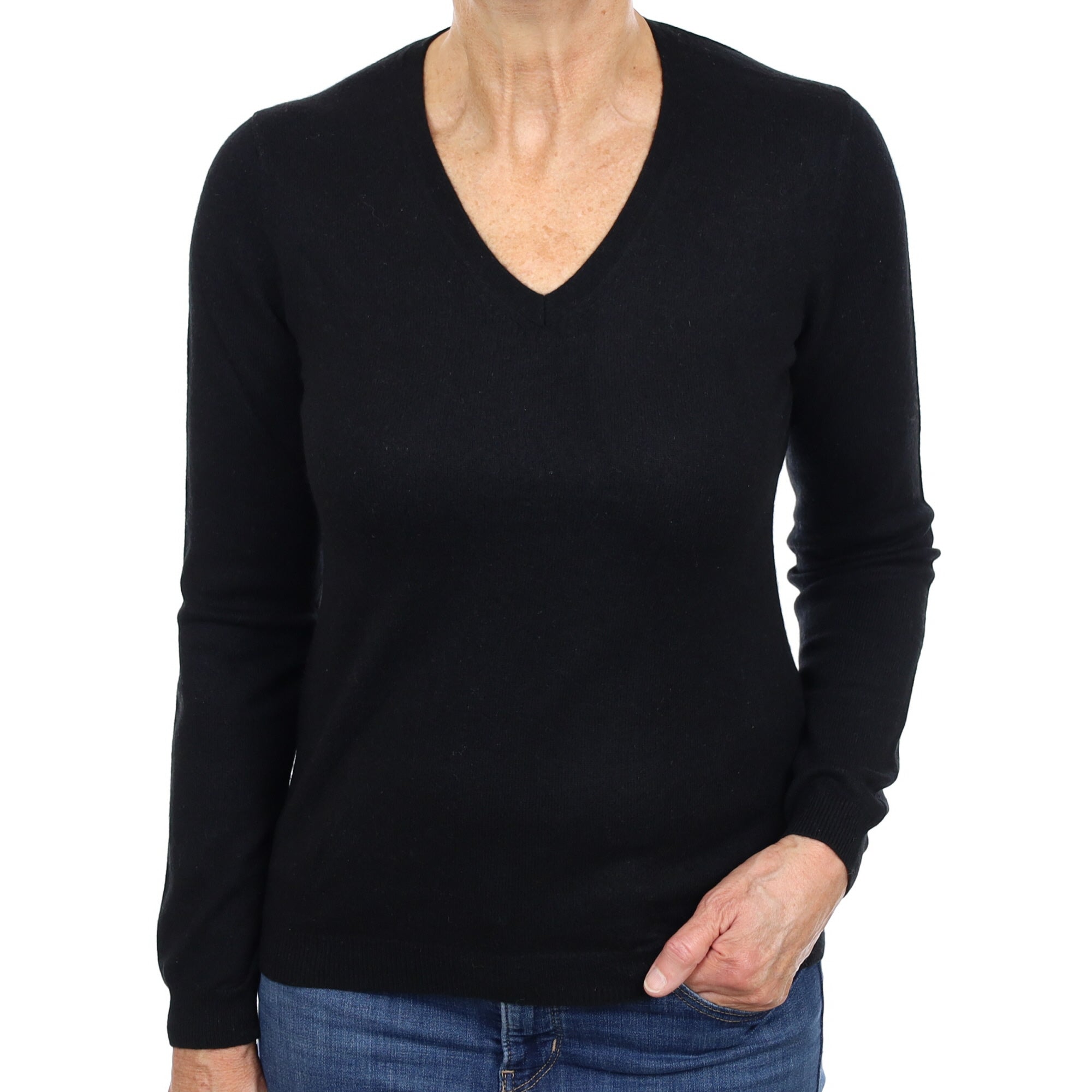 Black Cashmere V Neck Jumper Medium