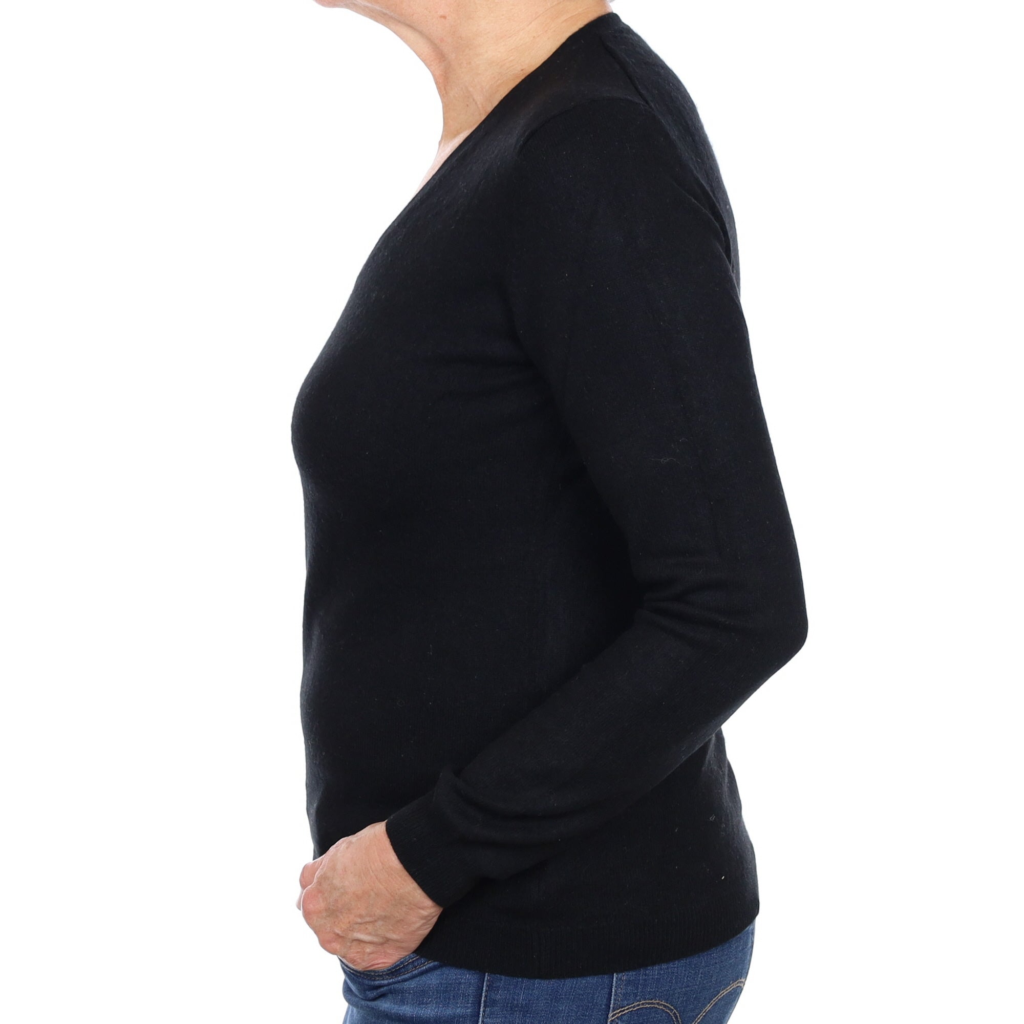 Black Cashmere V Neck Jumper Medium