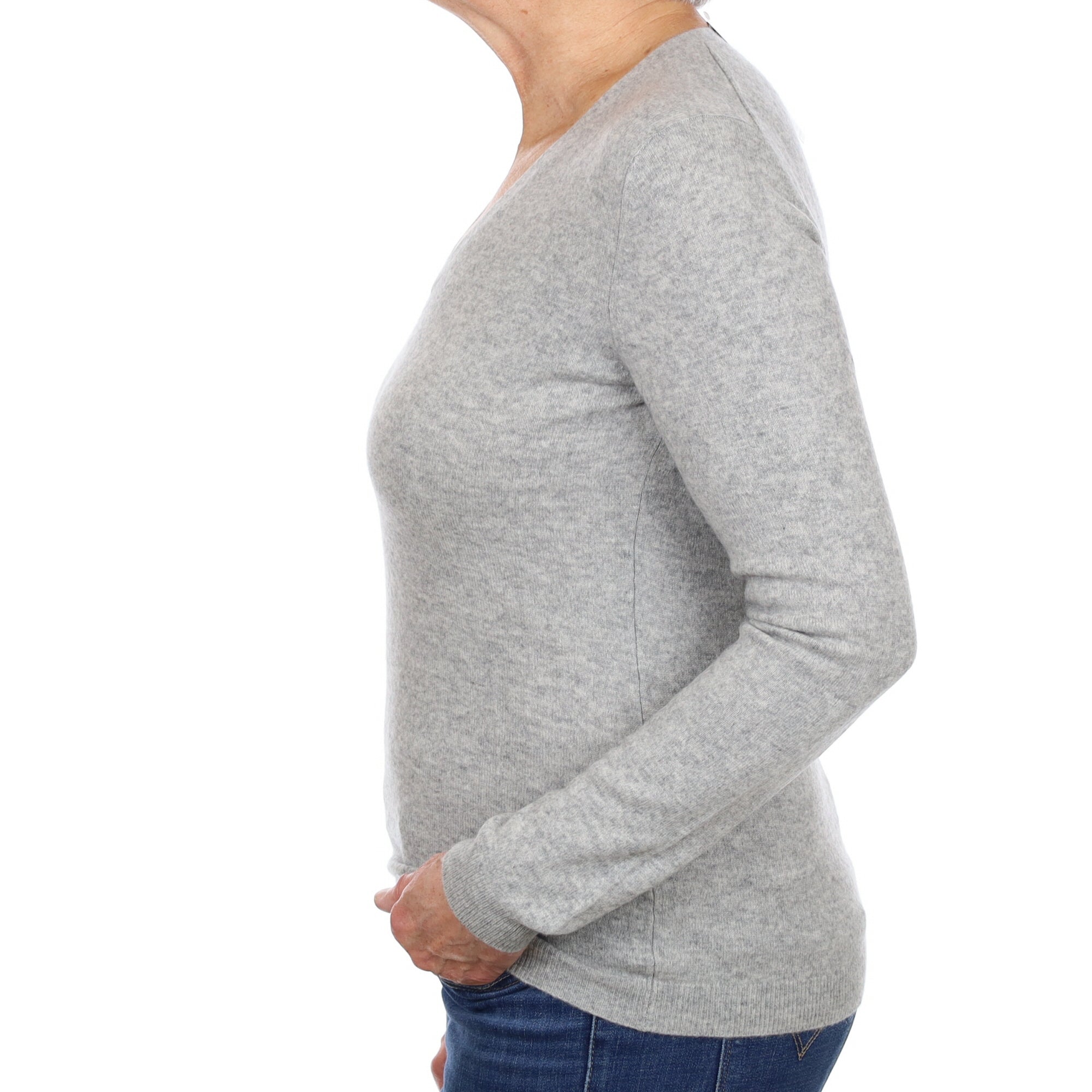 Smoke Grey Cashmere V Neck Jumper Medium