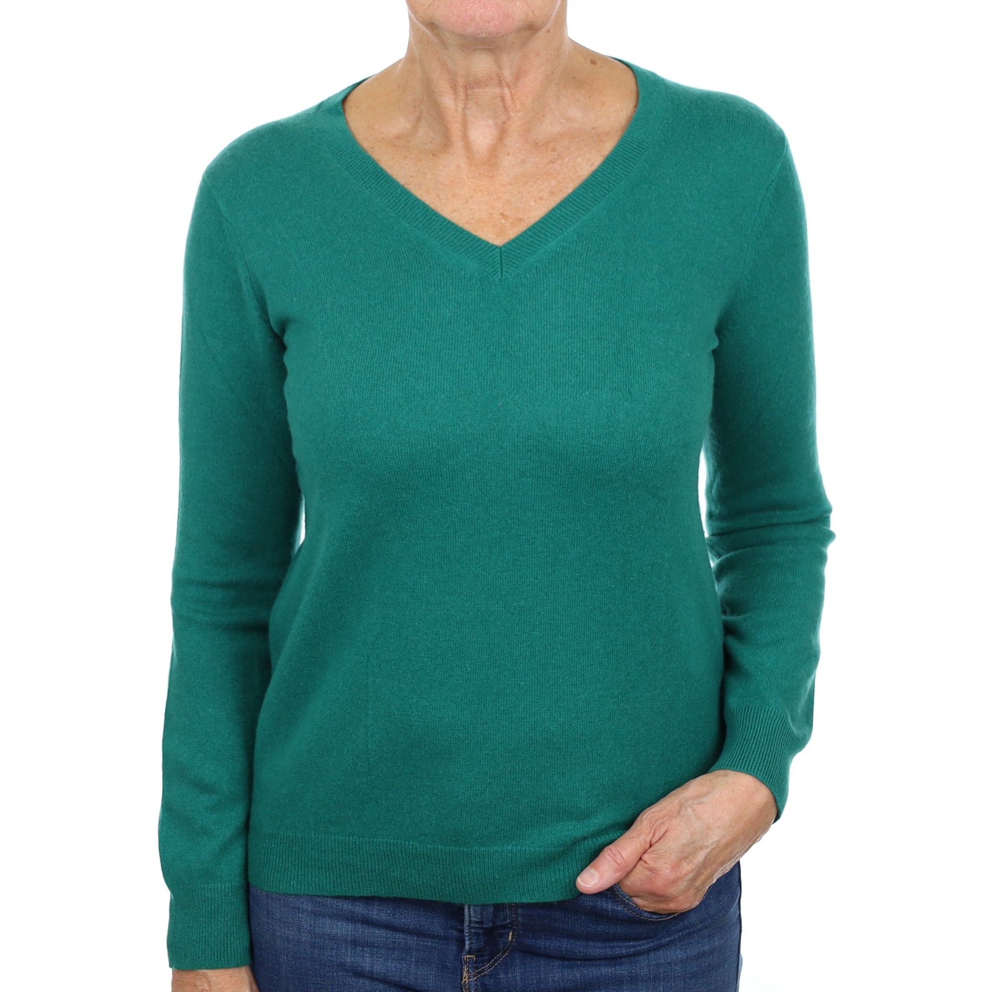 Emerald Green Cashmere V Neck Jumper Medium