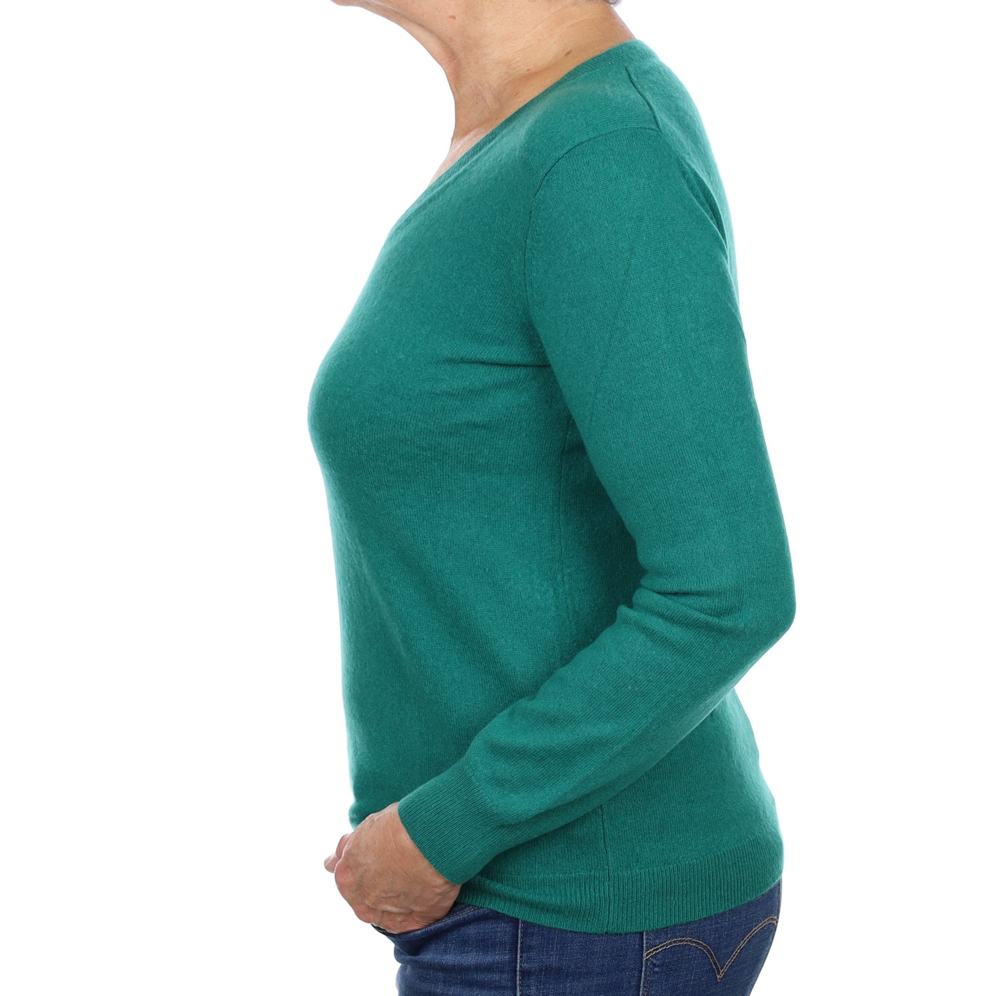 Emerald Green Cashmere V Neck Jumper Medium