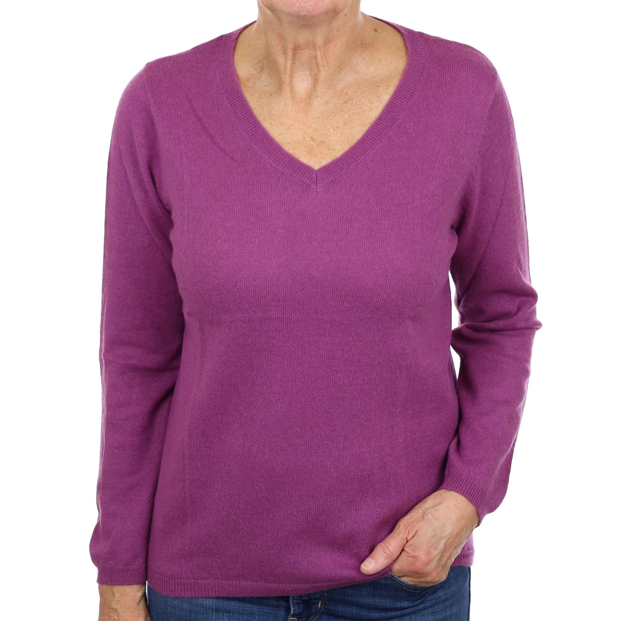 Violet Purple Cashmere V Neck Jumper Medium