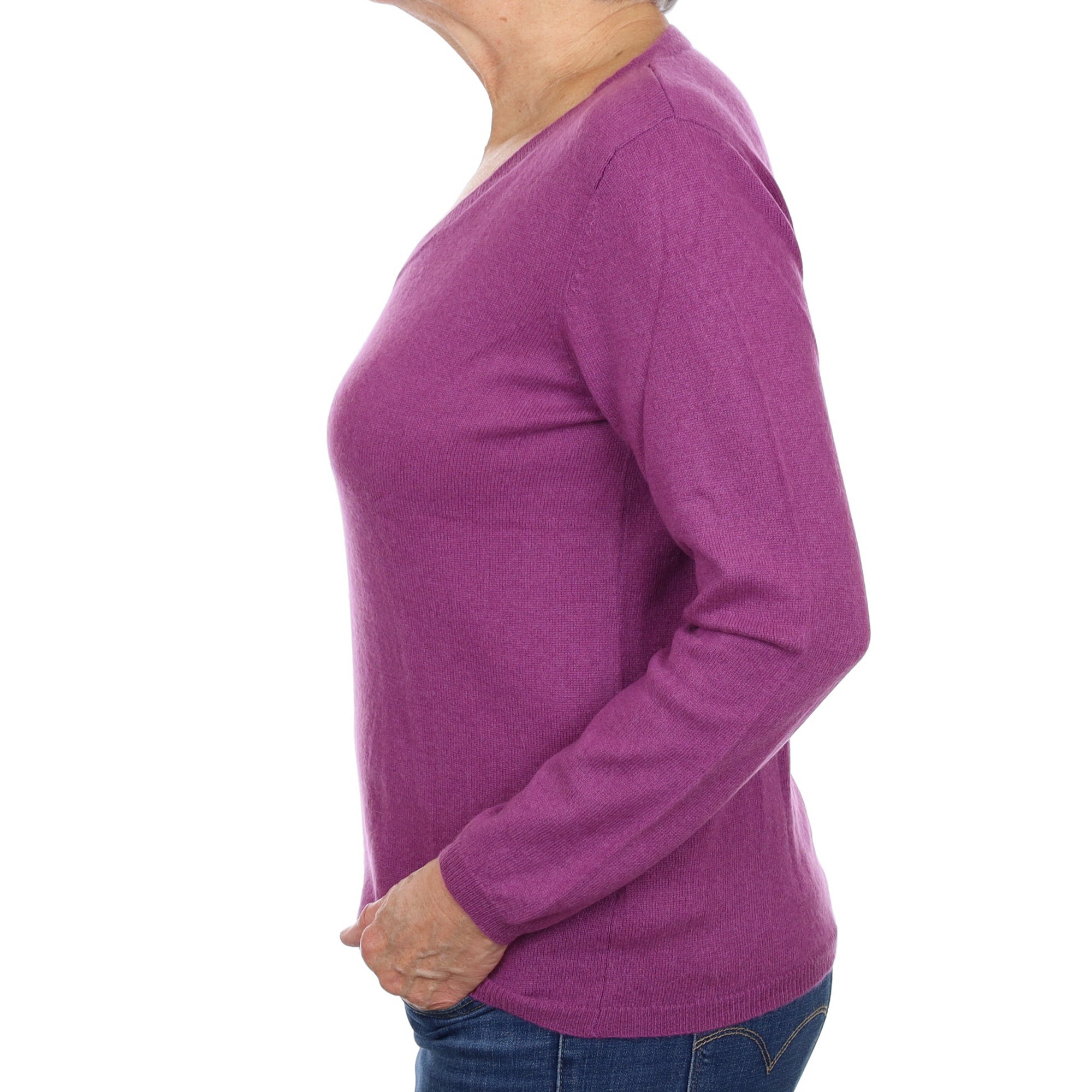 Violet Purple Cashmere V Neck Jumper Medium