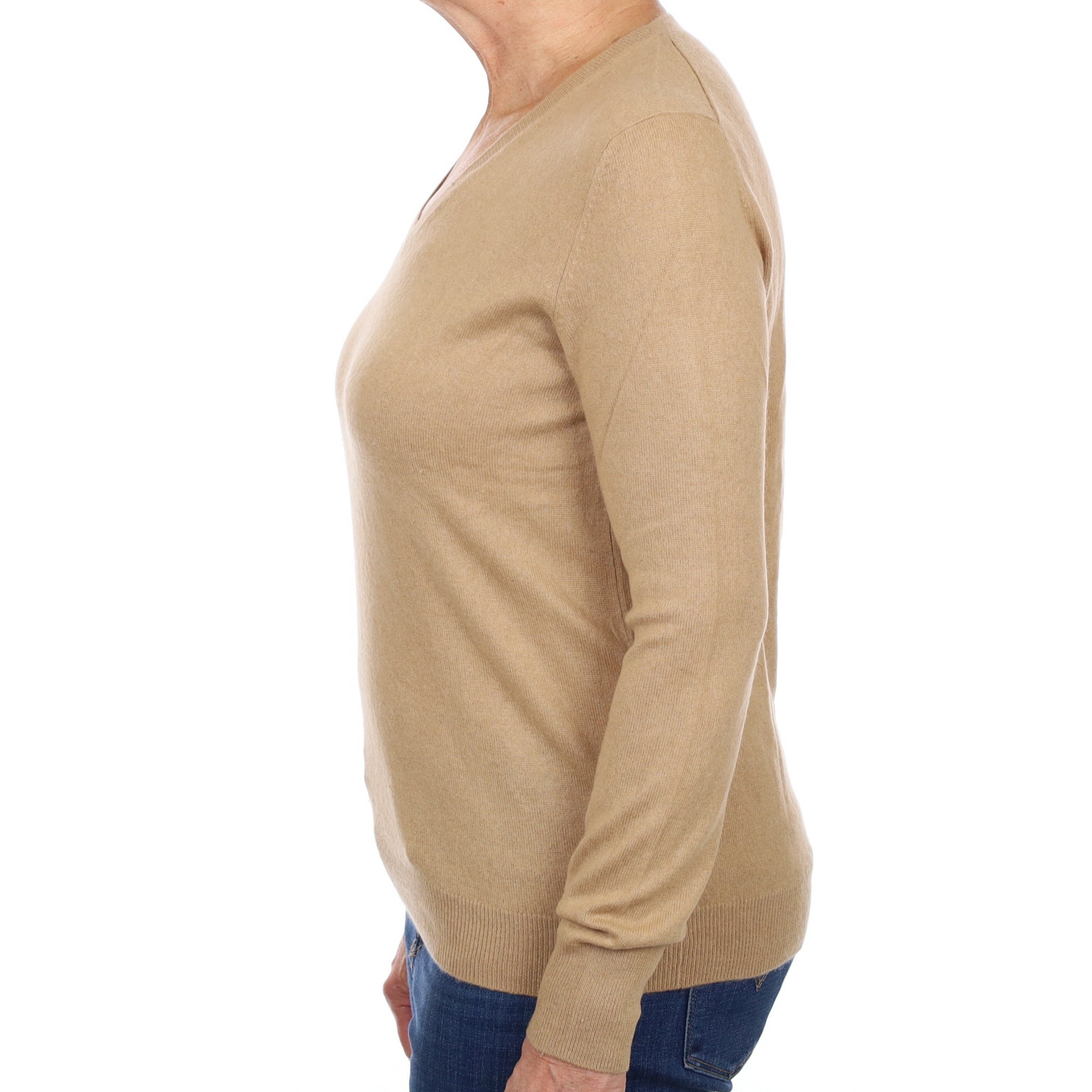 Caramel Brown Cashmere V Neck Jumper Medium