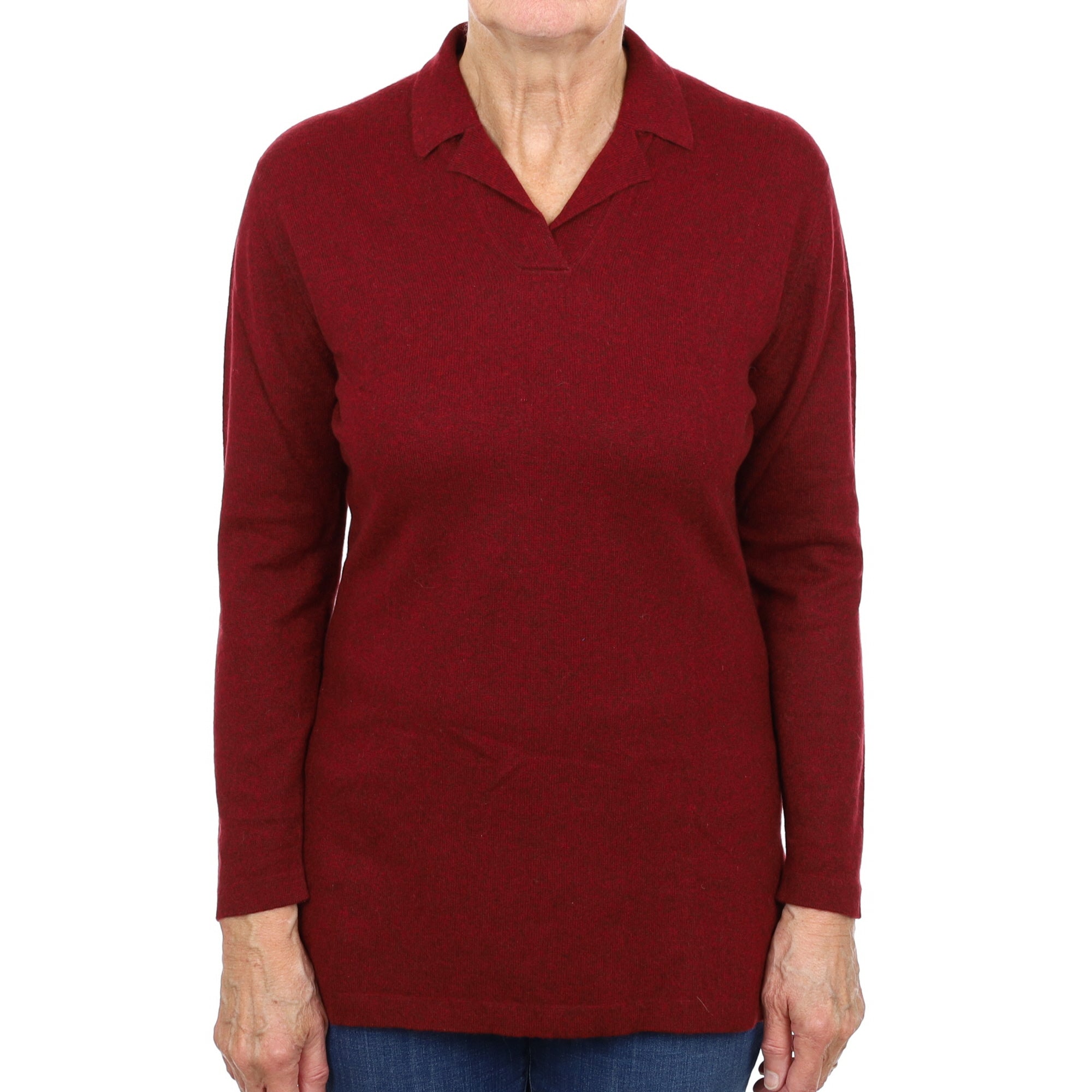 Burgundy Red Cashmere Collared V Neck Jumper Medium