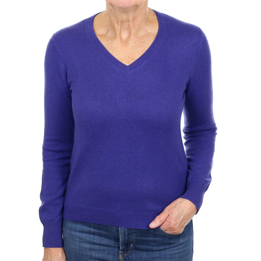 Indigo Blue Cashmere V Neck Jumper Medium