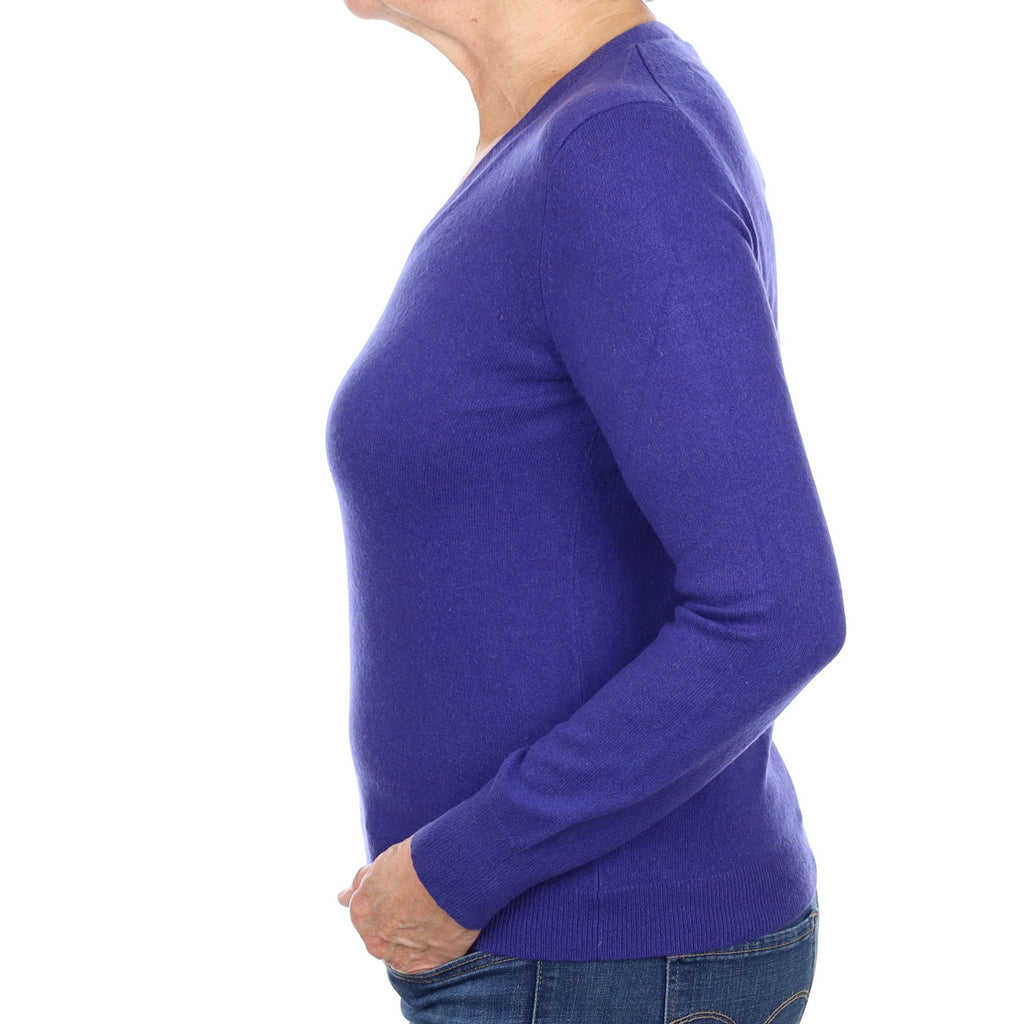 Indigo Blue Cashmere V Neck Jumper Medium