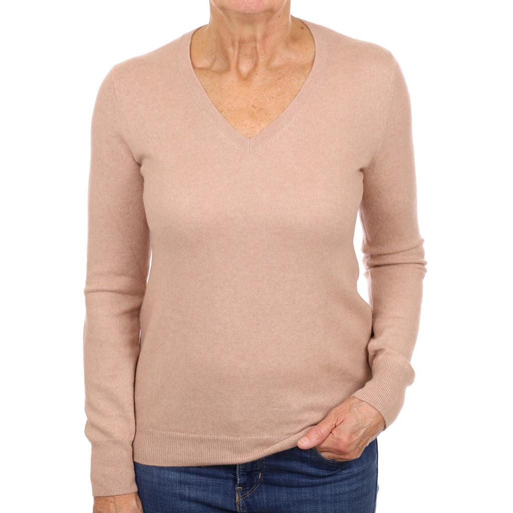 Buff Beige Cashmere V Neck Jumper Medium