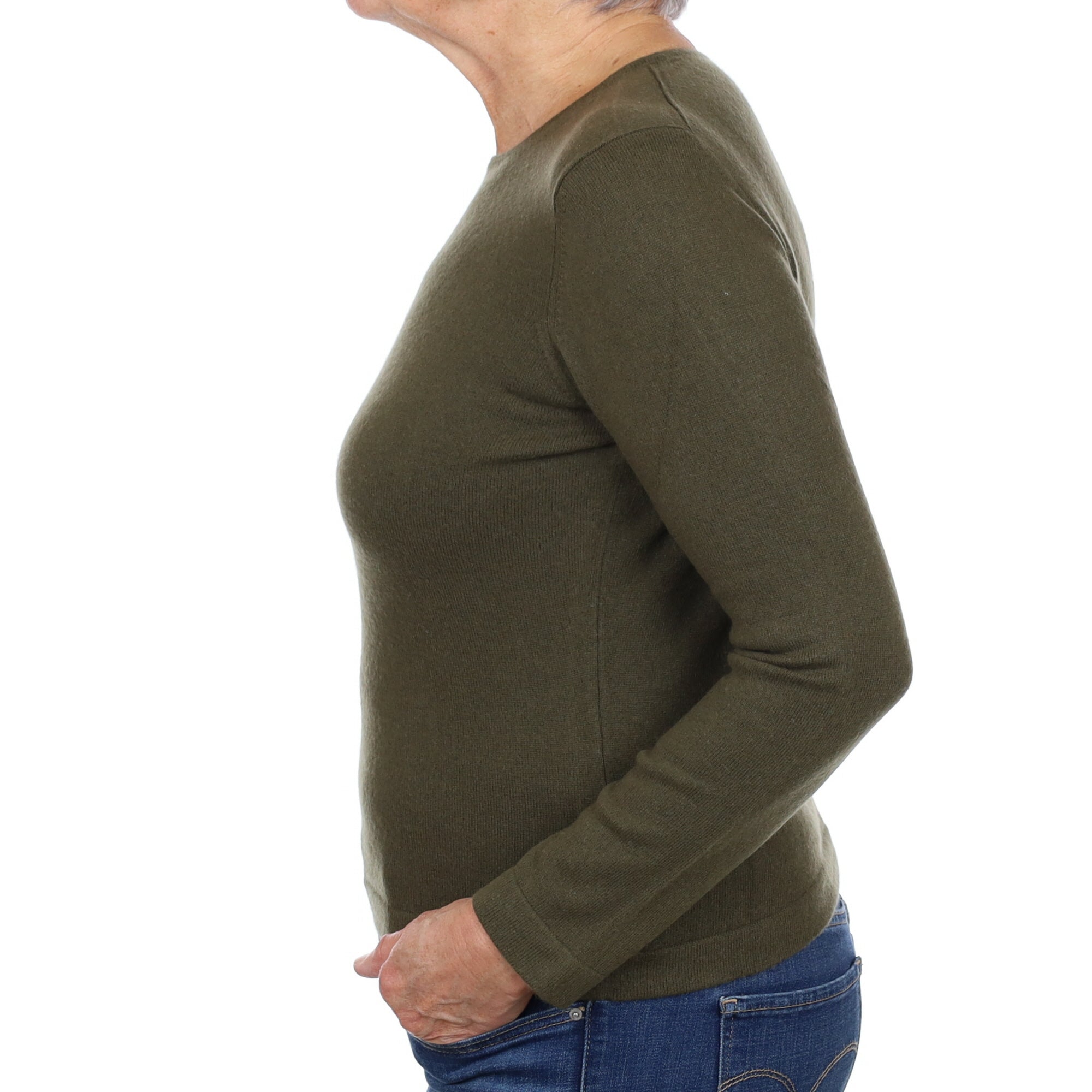 Khaki Green Cashmere Crew Neck Jumper Medium