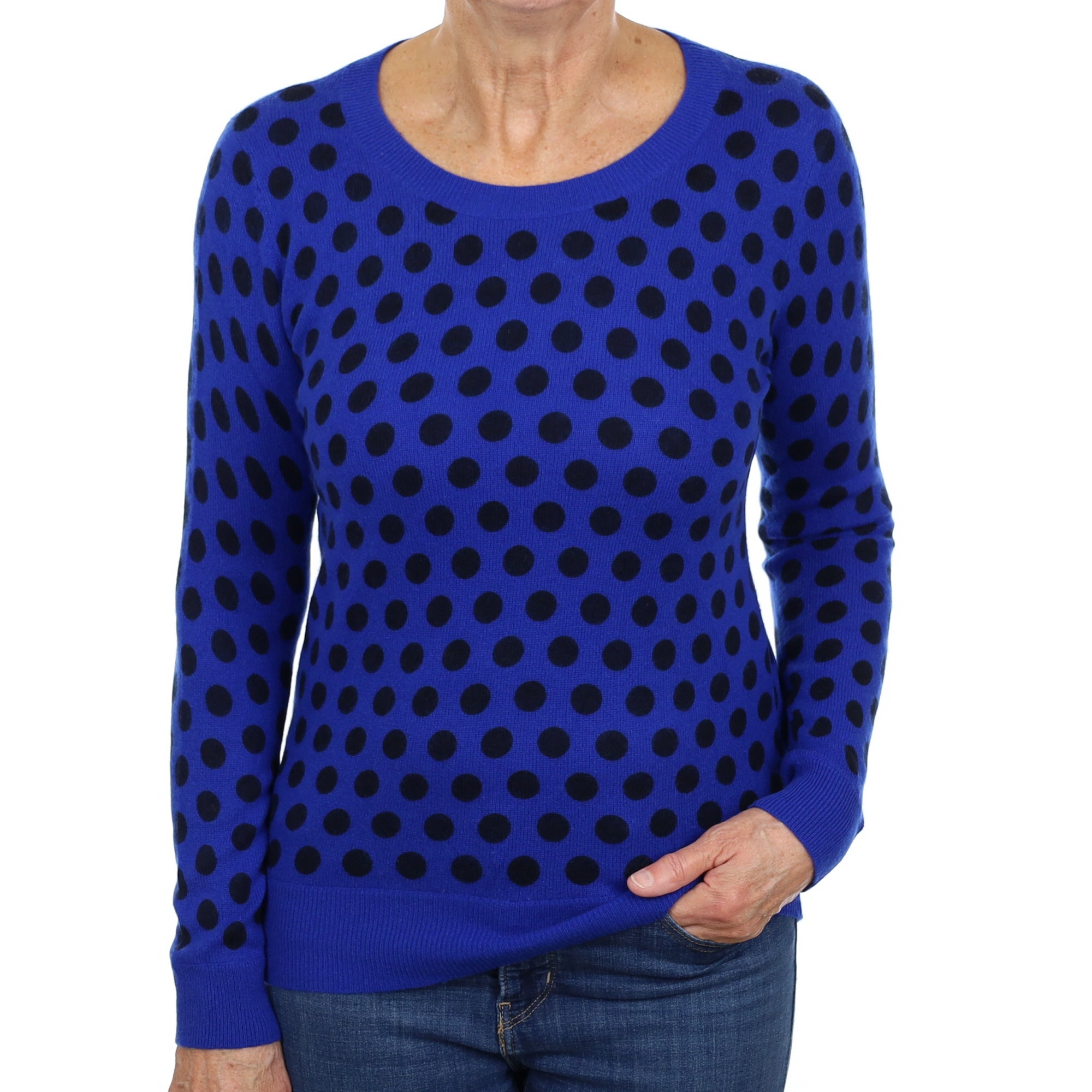 Royal Blue Spotty Cashmere Crew Neck Jumper Medium