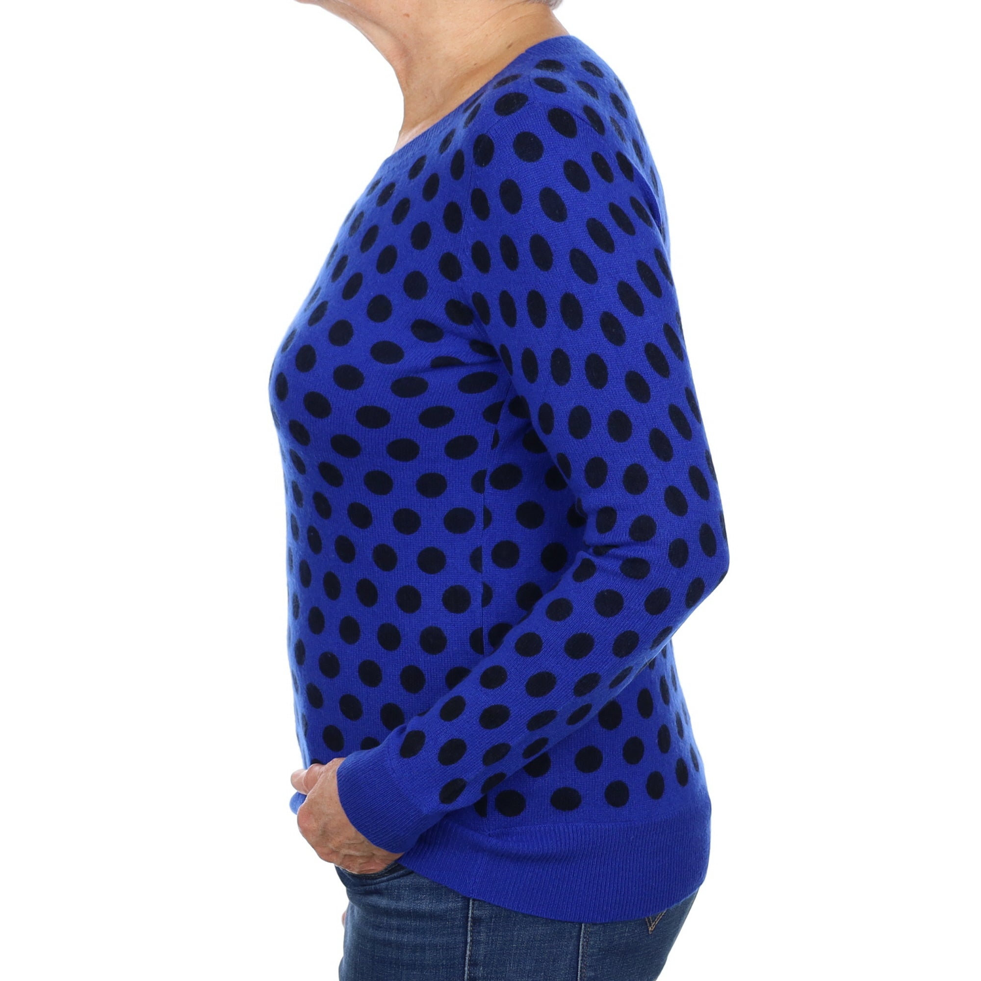 Royal Blue Spotty Cashmere Crew Neck Jumper Medium