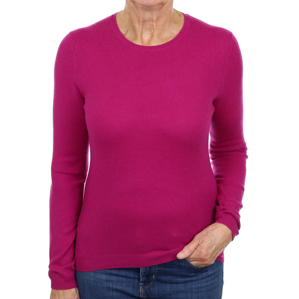 Magenta Pink Cashmere Crew Neck Jumper Medium