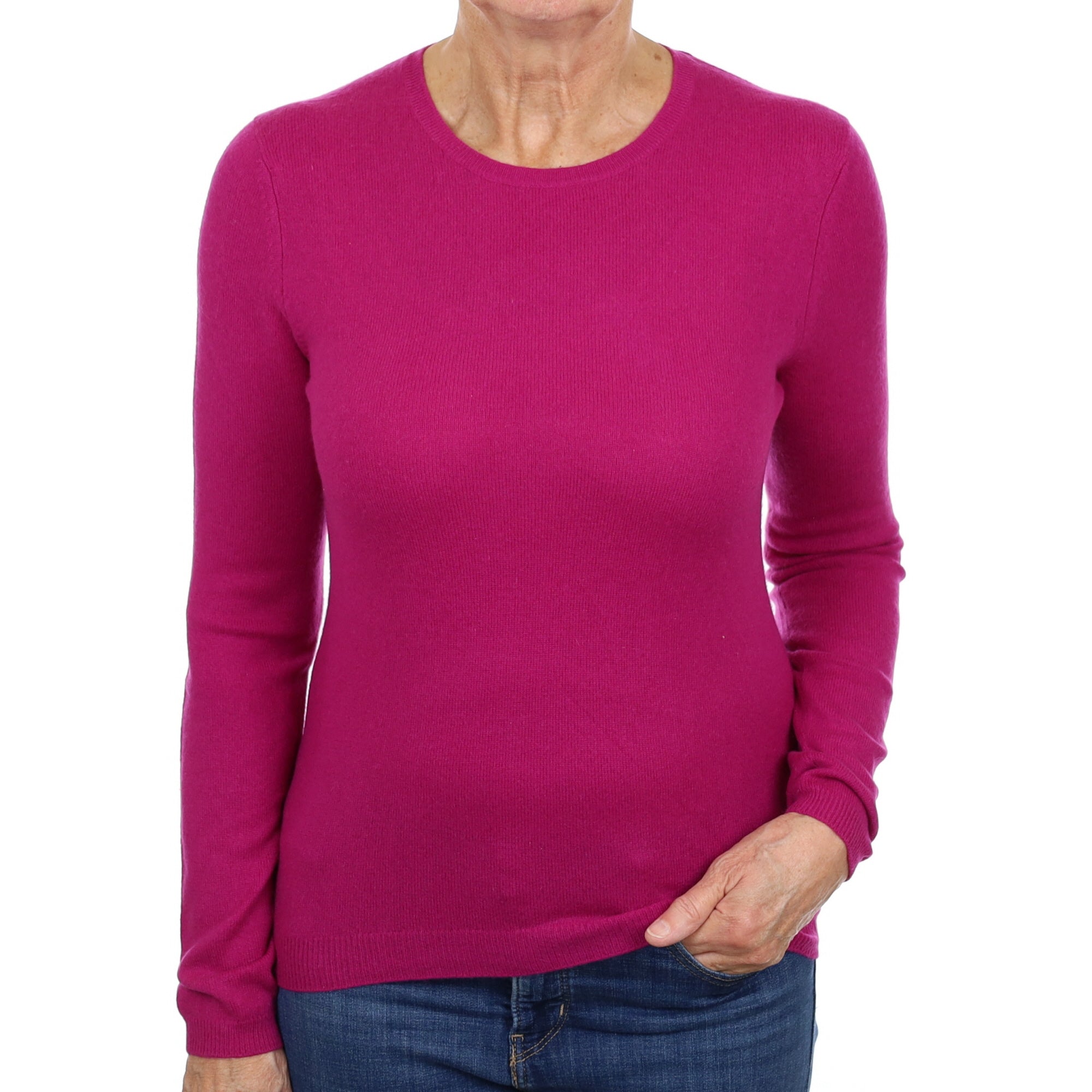 Magenta Pink Cashmere Crew Neck Jumper Medium