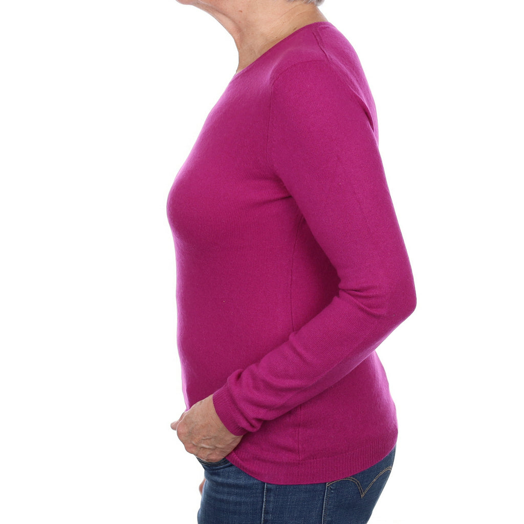 Magenta Pink Cashmere Crew Neck Jumper Medium