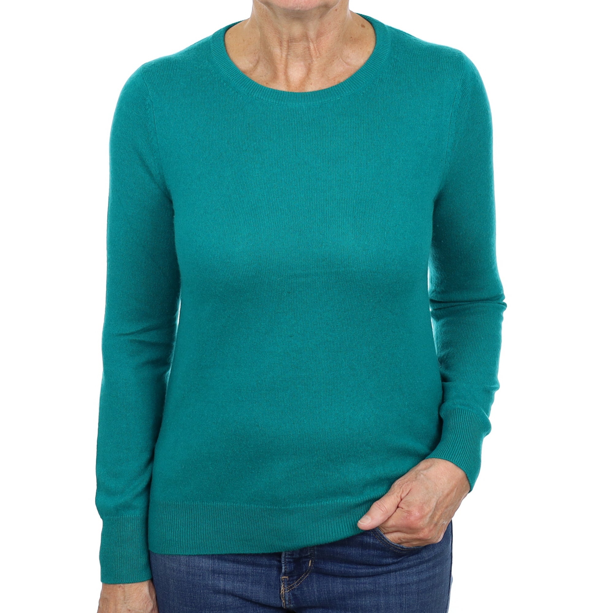 Deep Turquoise Green Cashmere Crew Neck Jumper Medium