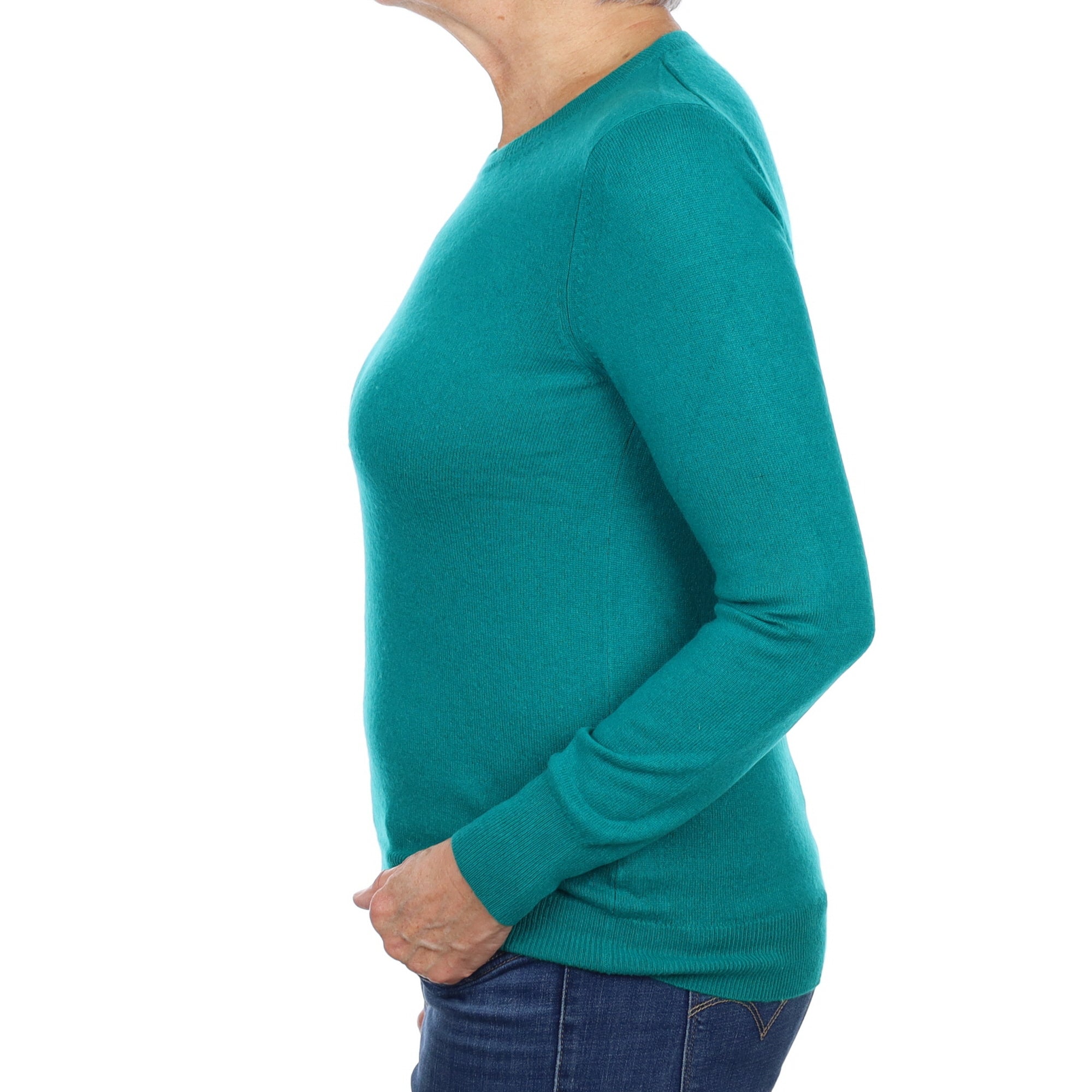 Deep Turquoise Green Cashmere Crew Neck Jumper Medium