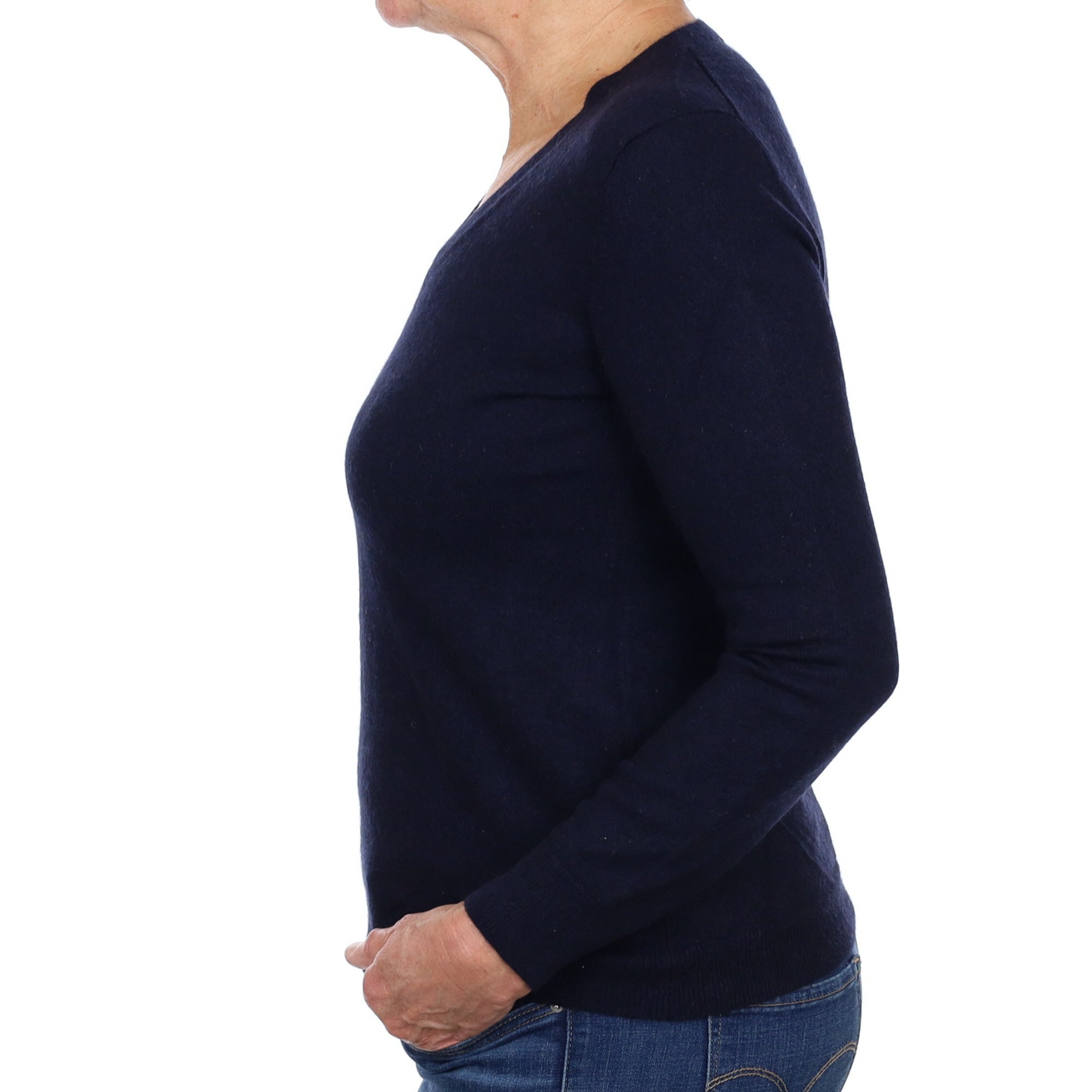 Navy Blue Cashmere V Neck Jumper Medium