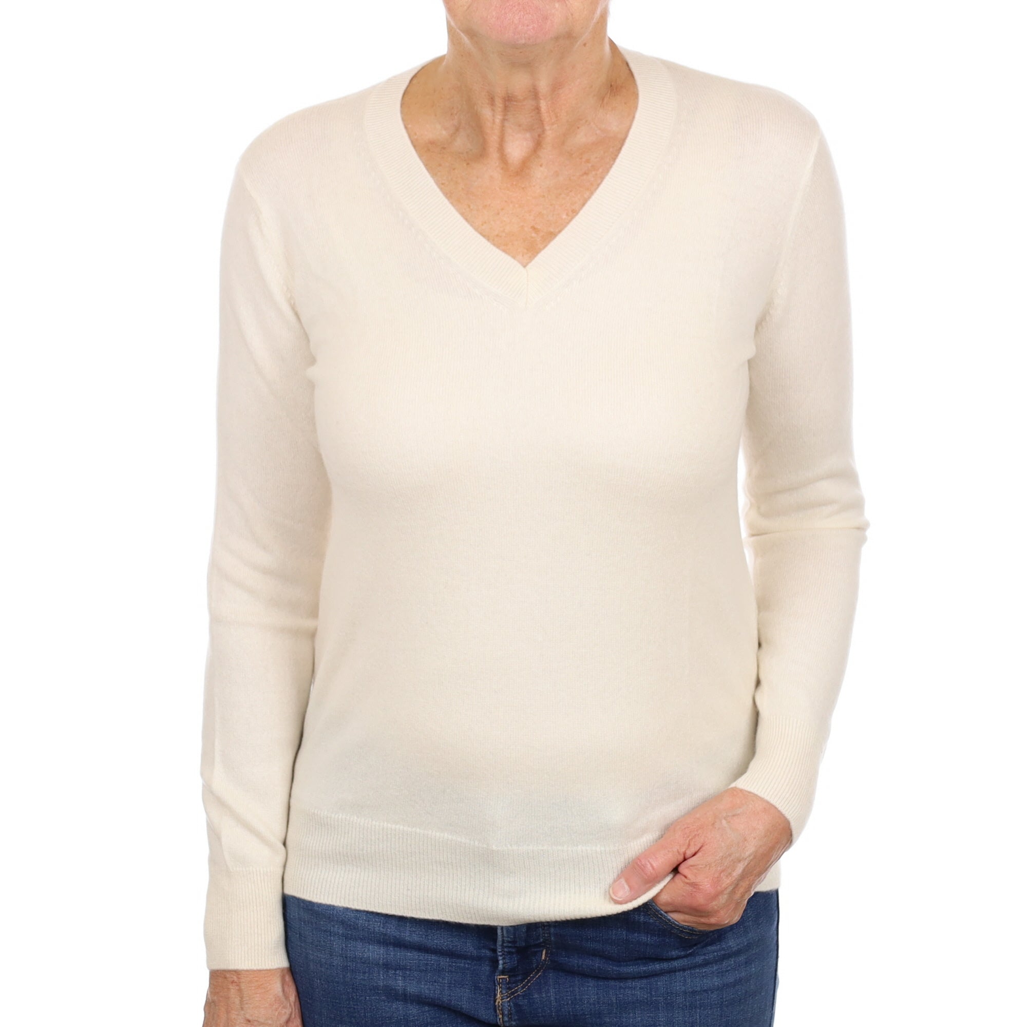 Cream Cashmere V Neck Jumper Medium
