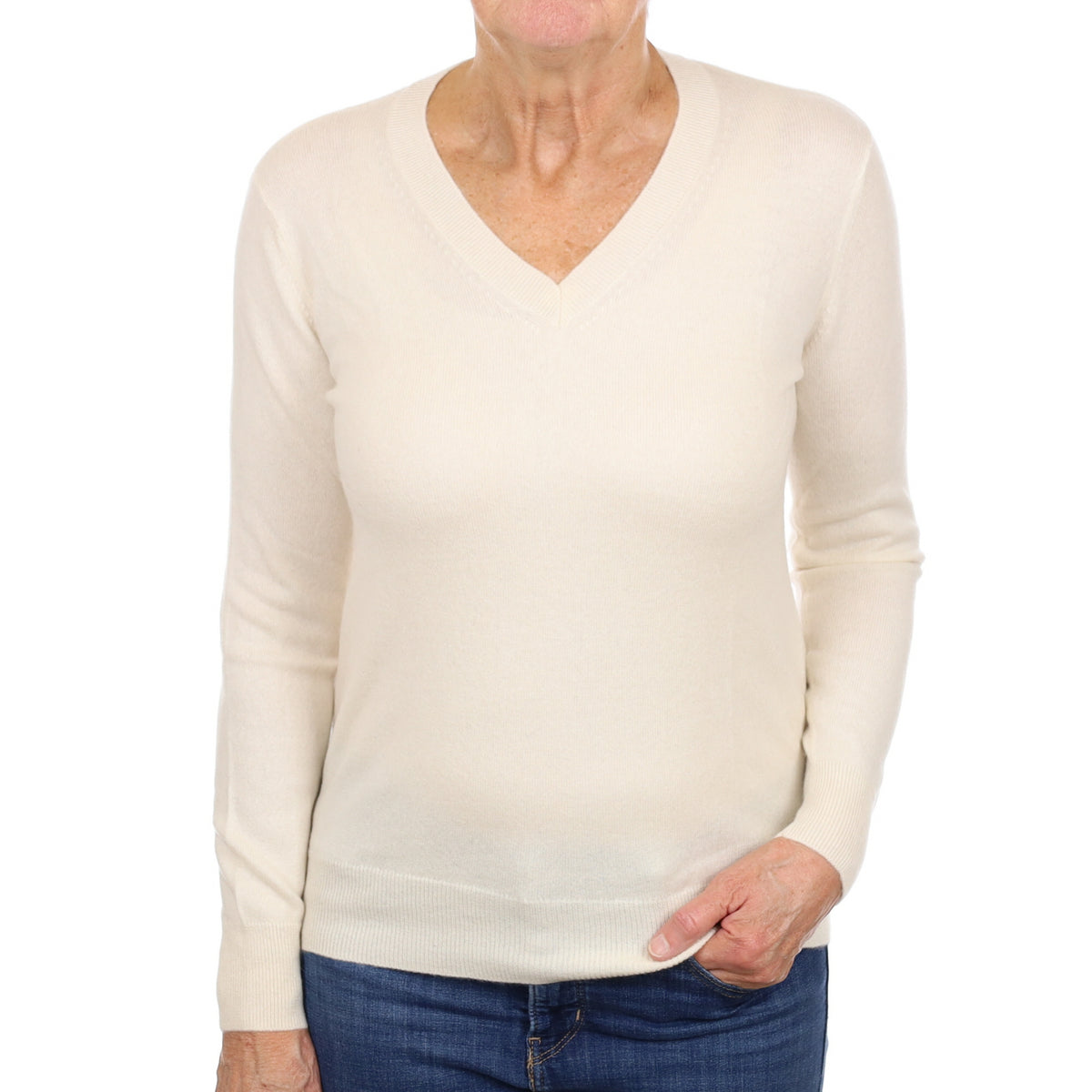 Cream Cashmere V Neck Jumper Medium