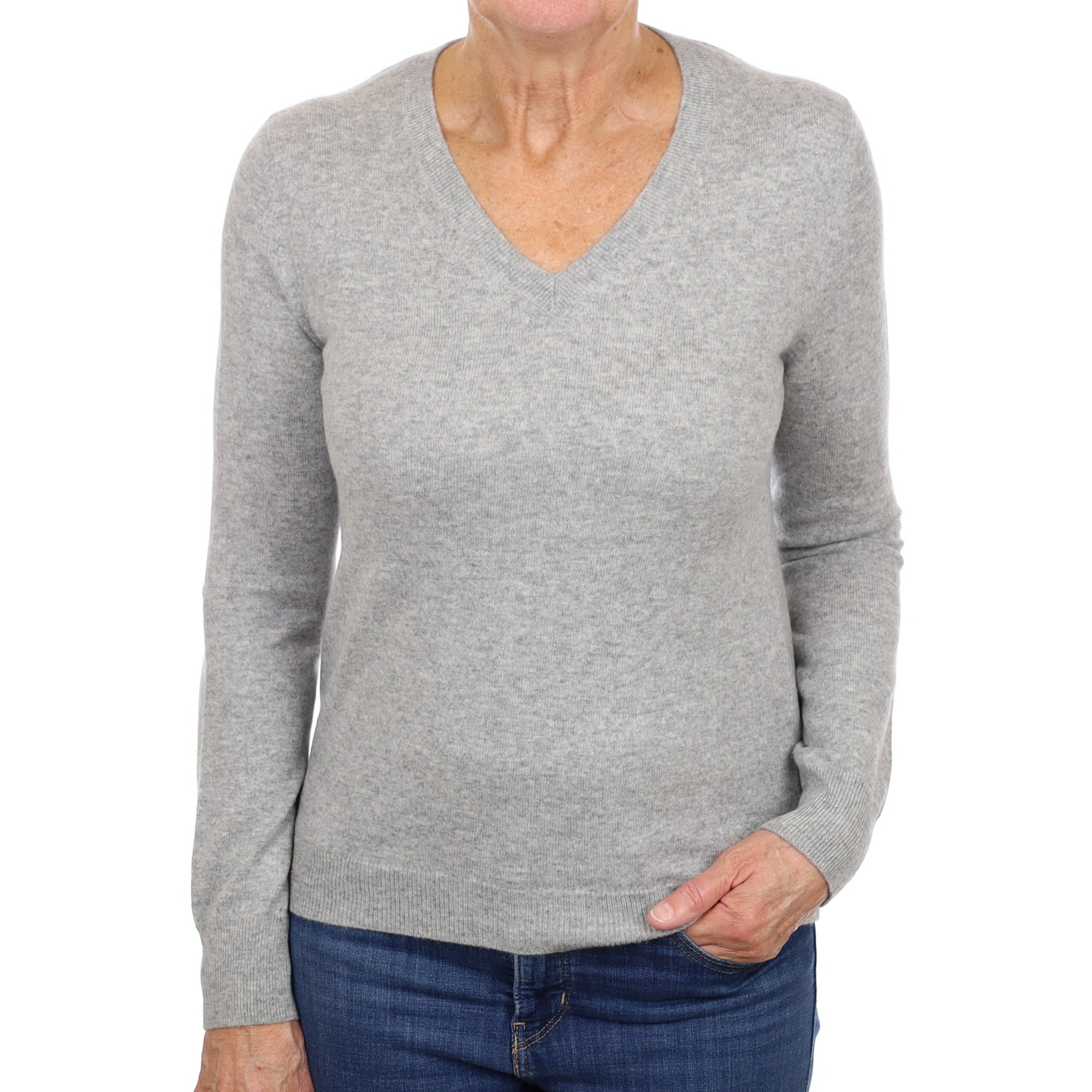 Smoke Grey Cashmere V Neck Jumper Medium