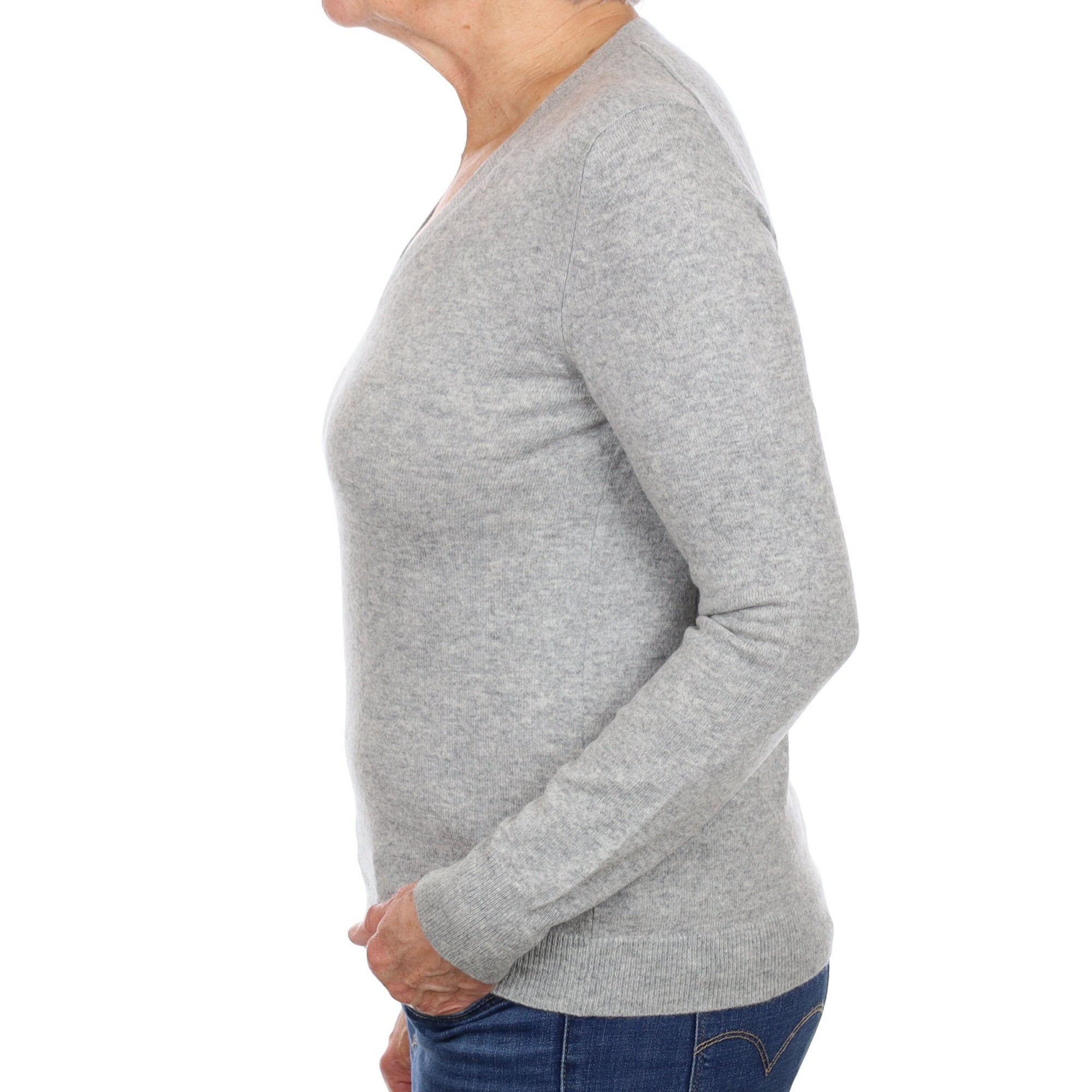Smoke Grey Cashmere V Neck Jumper Medium