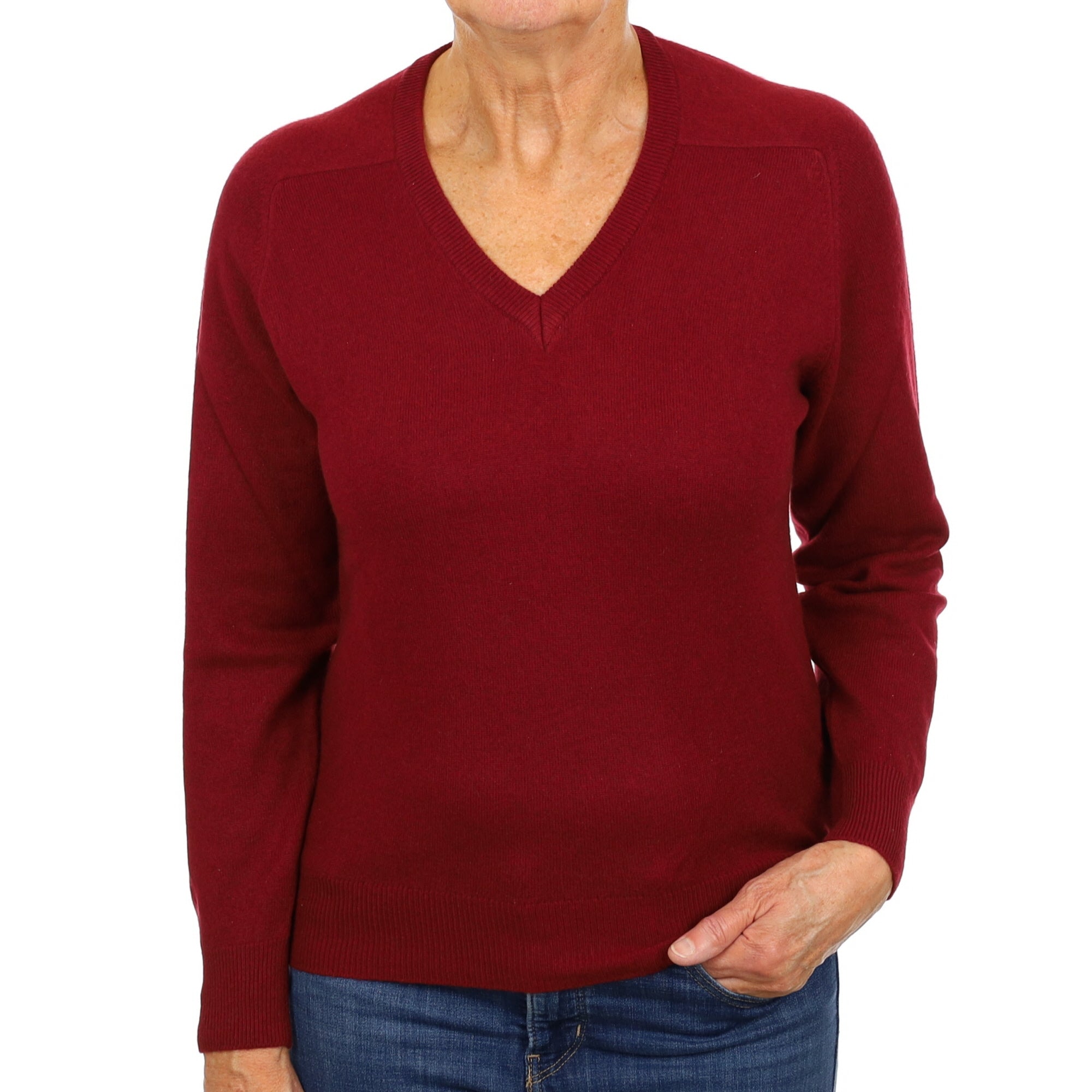 Vintage Maroon Red Cashmere V Neck Jumper Medium