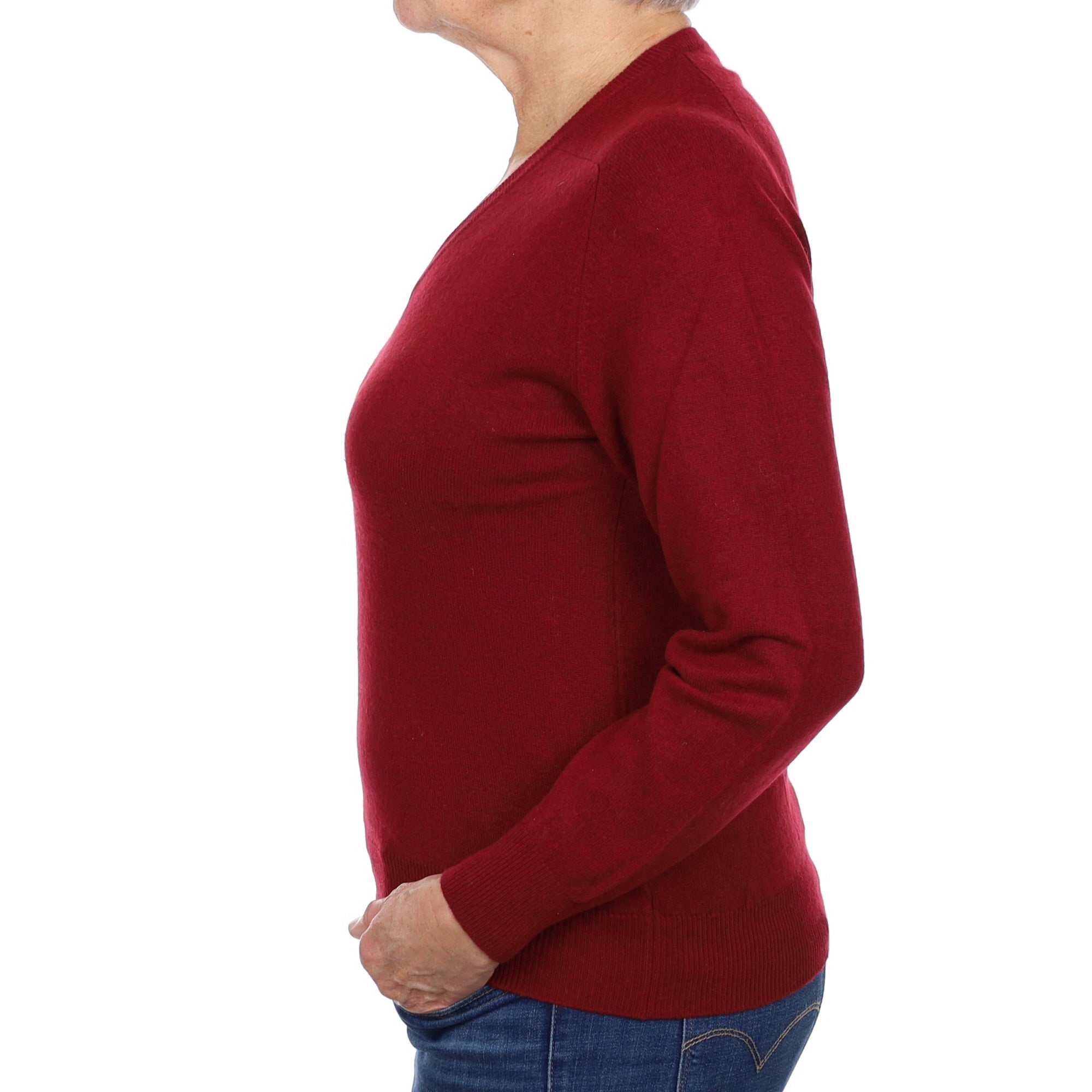 Vintage Maroon Red Cashmere V Neck Jumper Medium