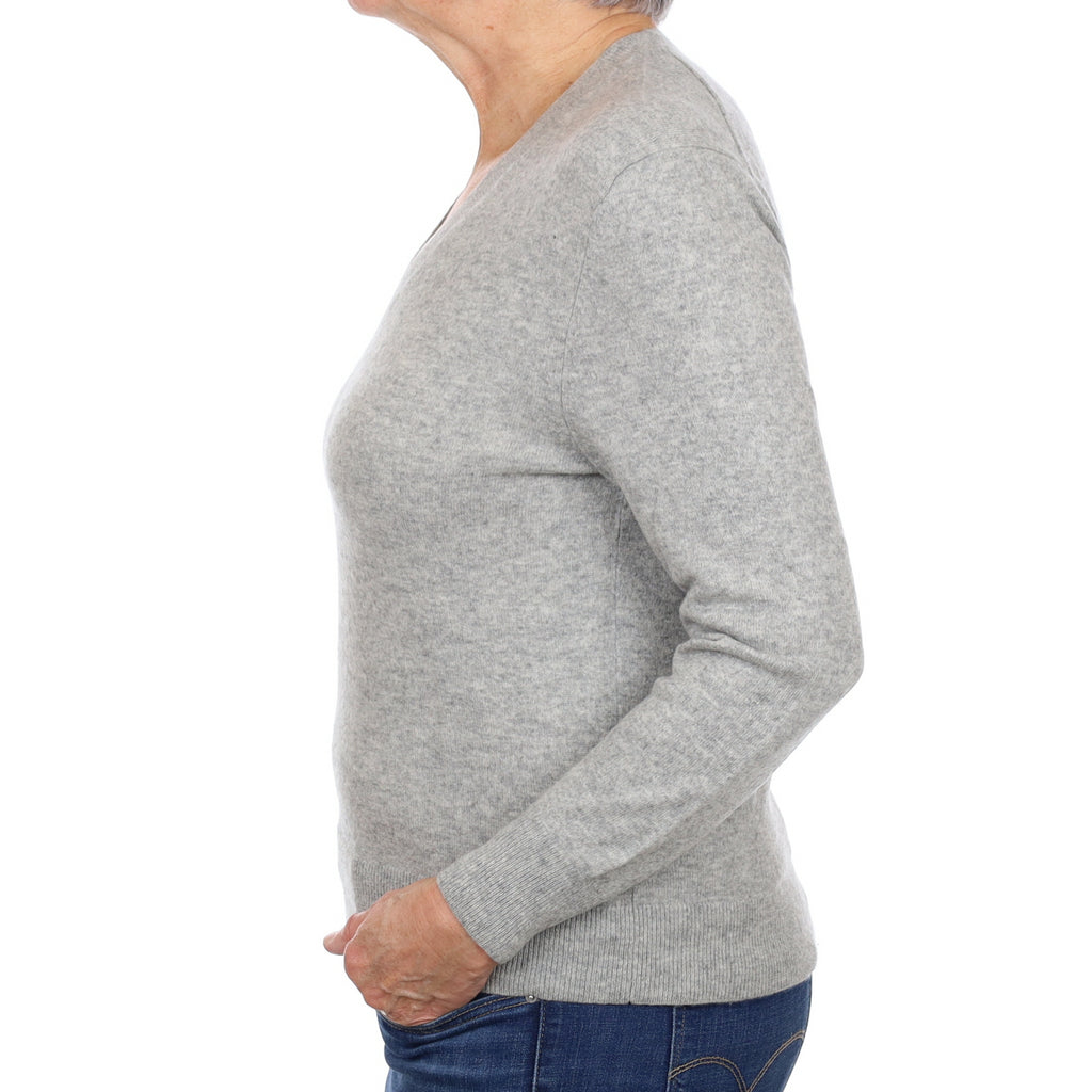 Smoke Grey Cashmere V Neck Jumper Medium
