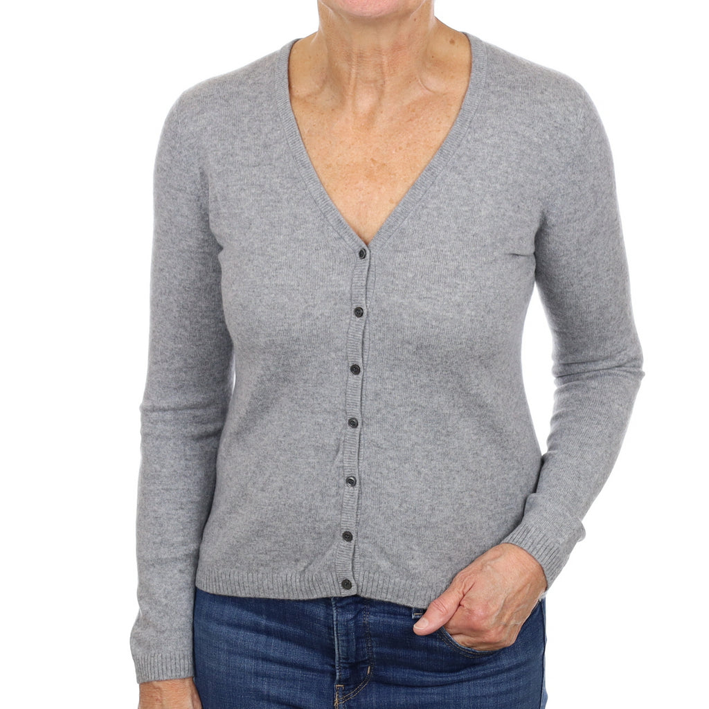 Pebble Grey Cashmere V Neck Cardigan Medium