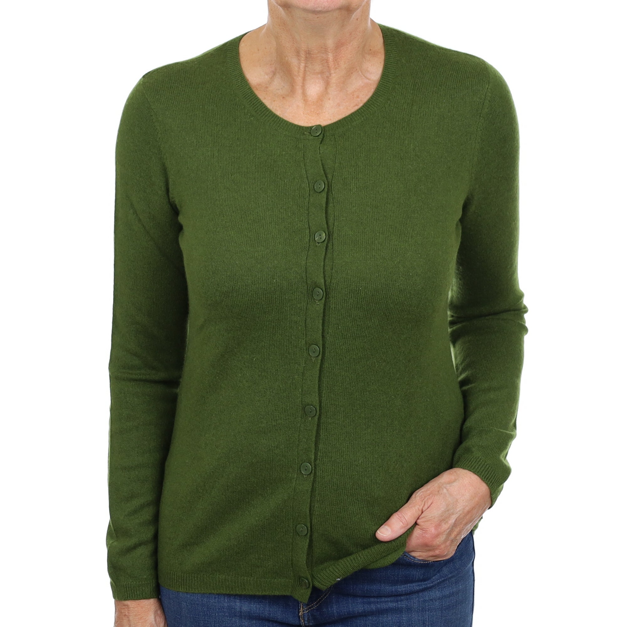 Pine Green Cashmere Crew Neck Cardigan Medium