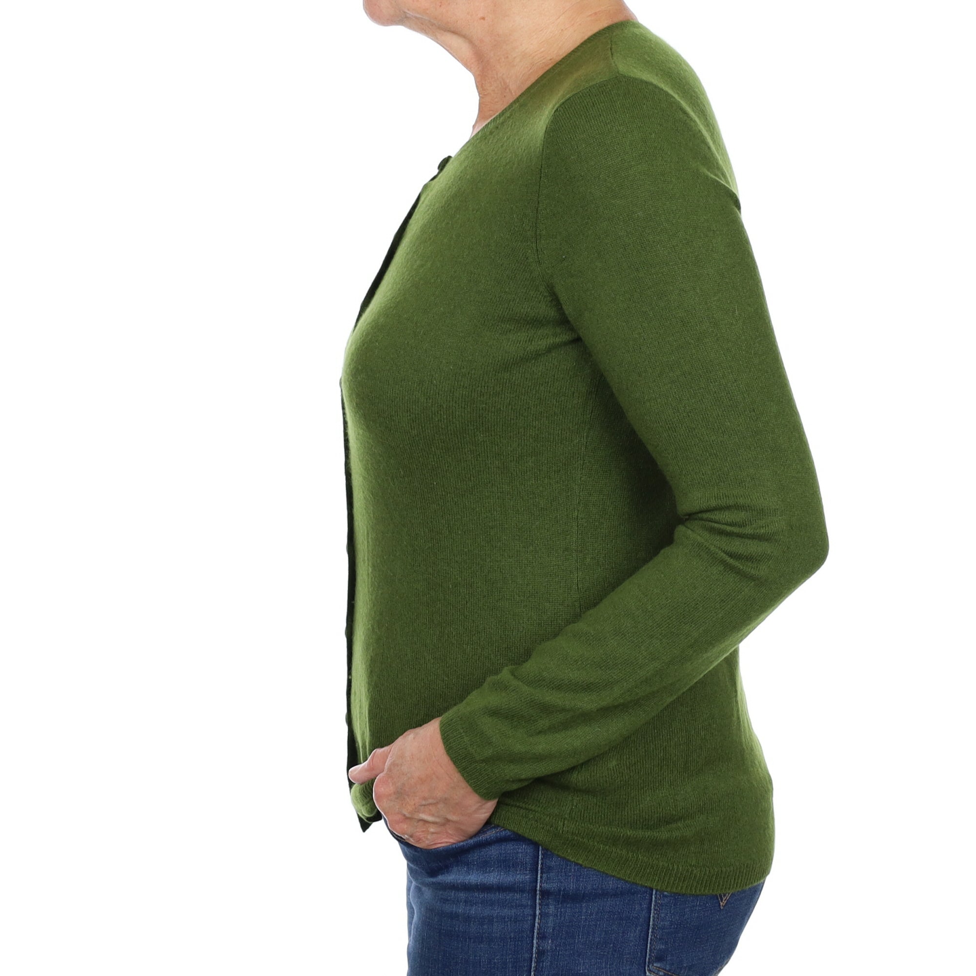 Pine Green Cashmere Crew Neck Cardigan Medium