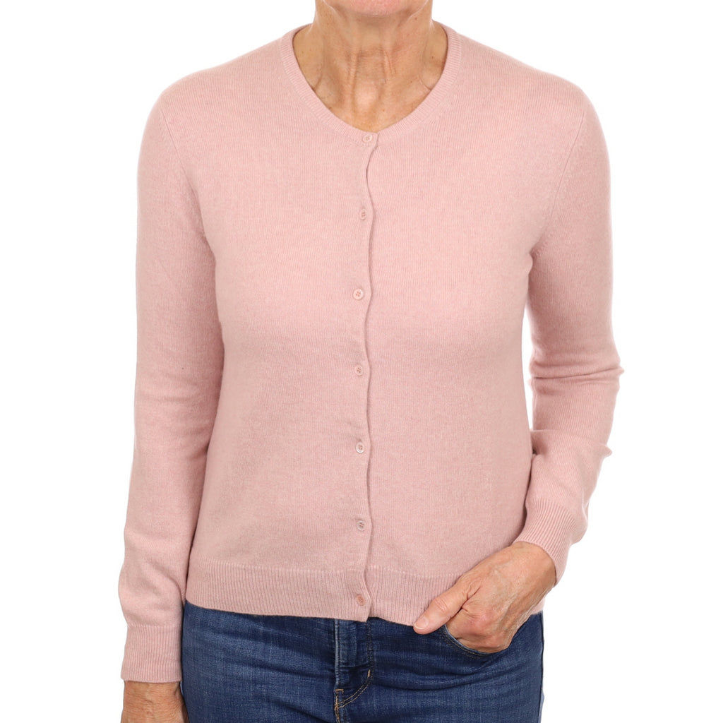 Eric Bompard Nude Pink Cashmere Crew Neck Cardigan Medium