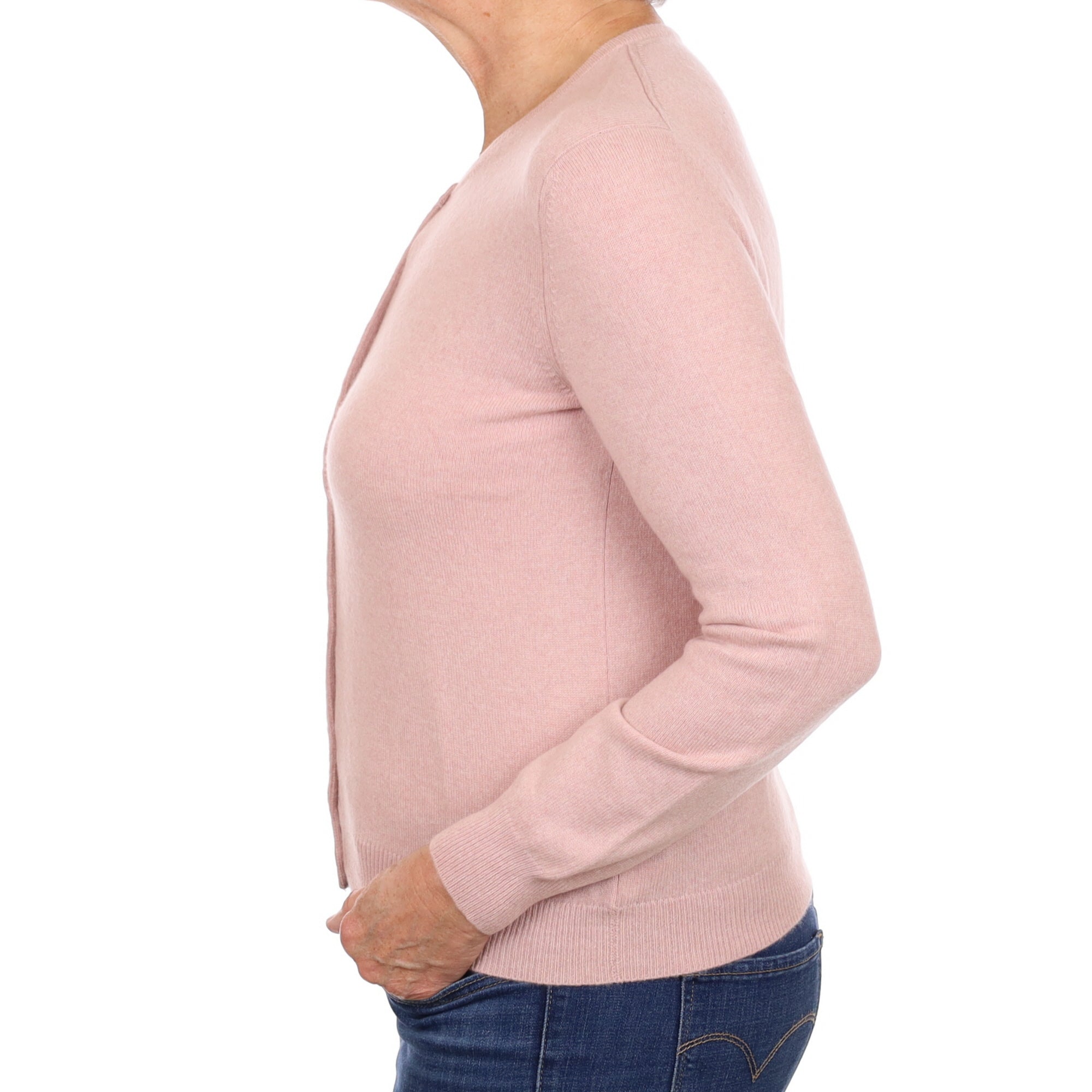 Eric Bompard Nude Pink Cashmere Crew Neck Cardigan Medium