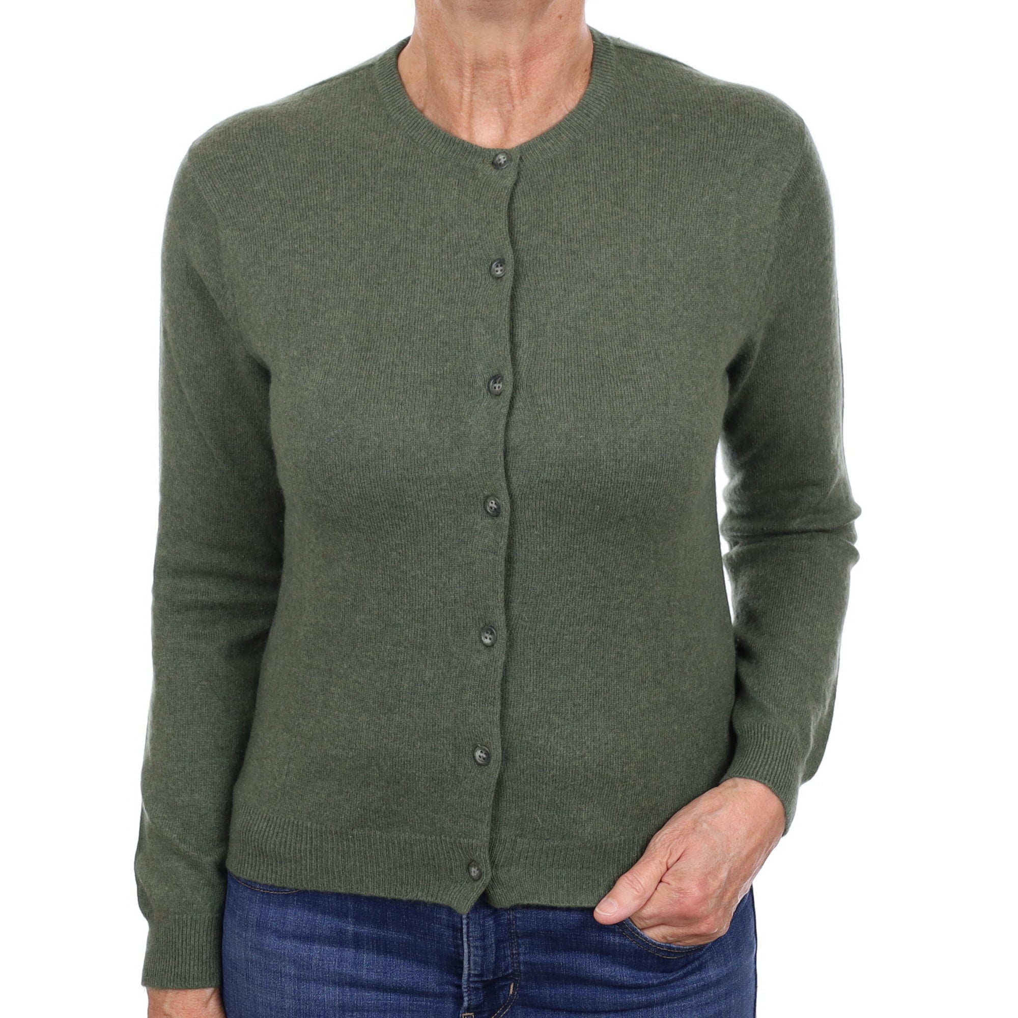 Spruce Green Cashmere Crew Neck Cardigan Medium