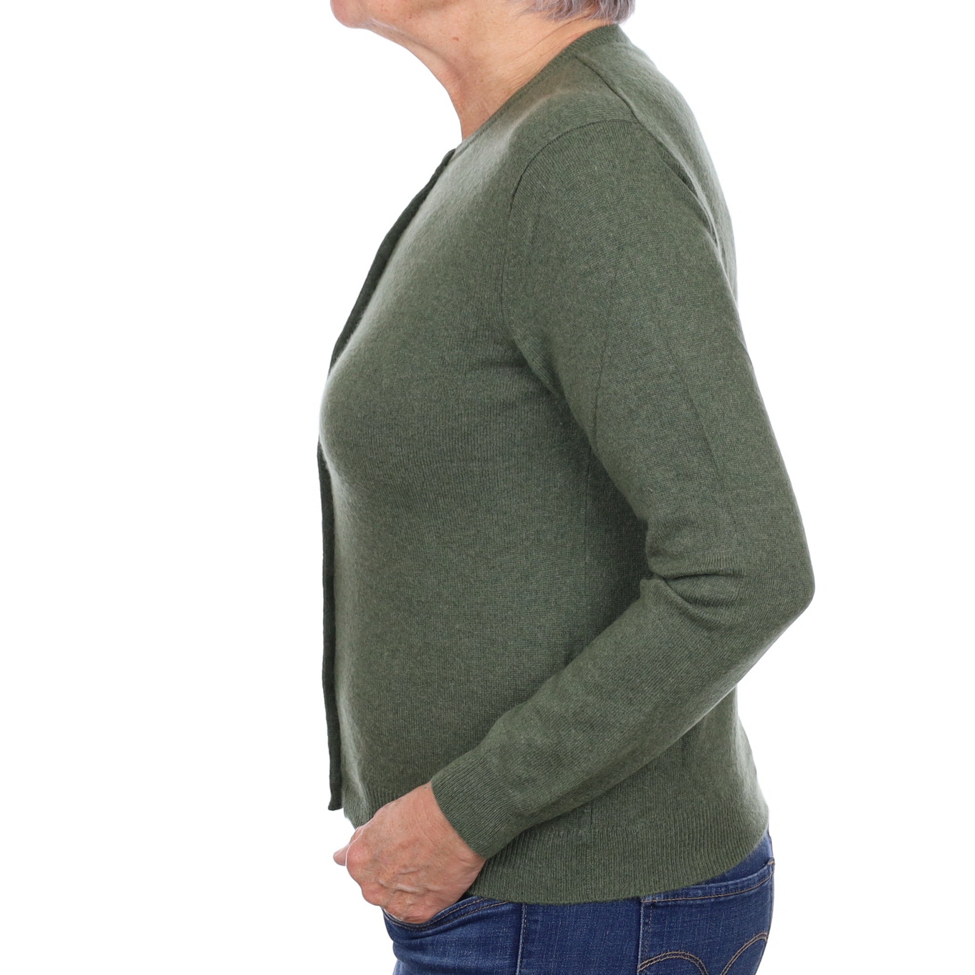 Spruce Green Cashmere Crew Neck Cardigan Medium