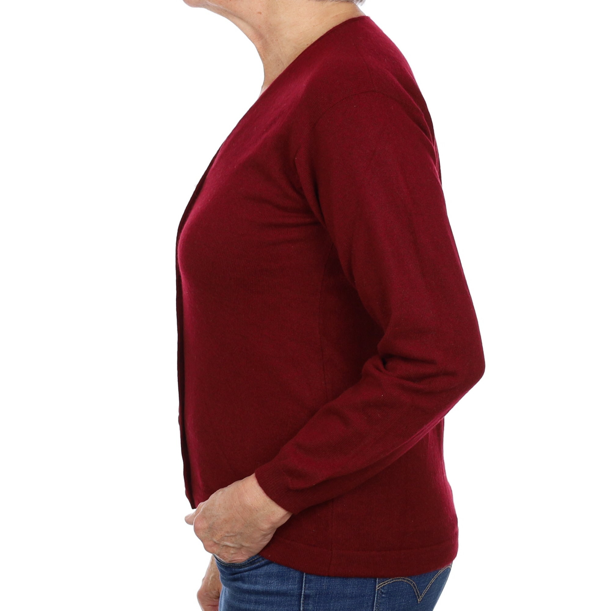 Burgundy Red Cashmere V Neck Cardigan Medium