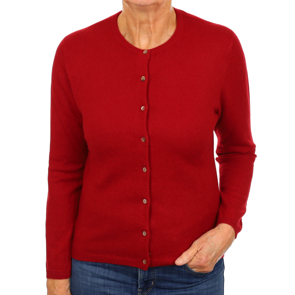 Crimson Red Cashmere Crew Neck Cardigan Medium