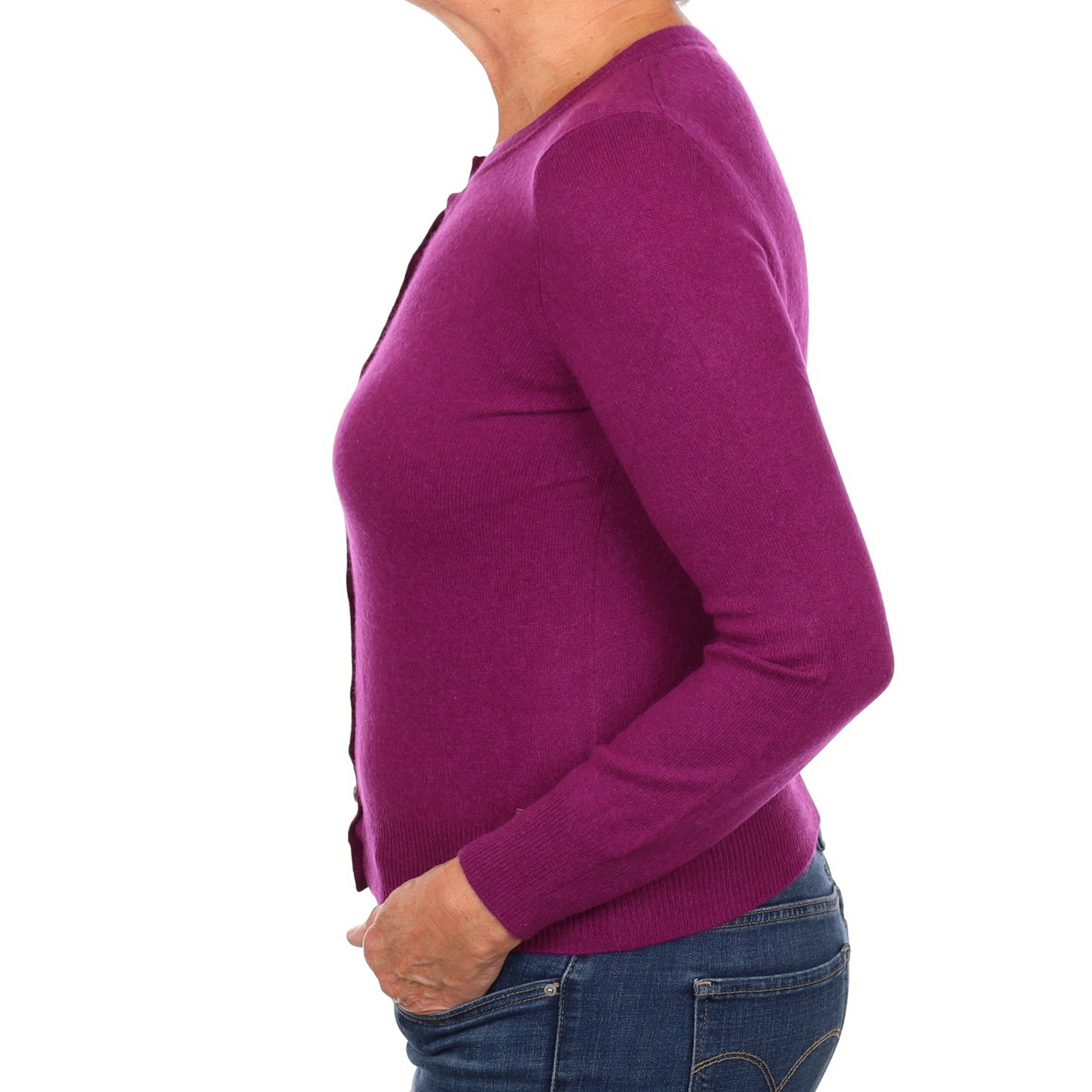 Magenta Purple Cashmere Crew Neck Cardigan Medium