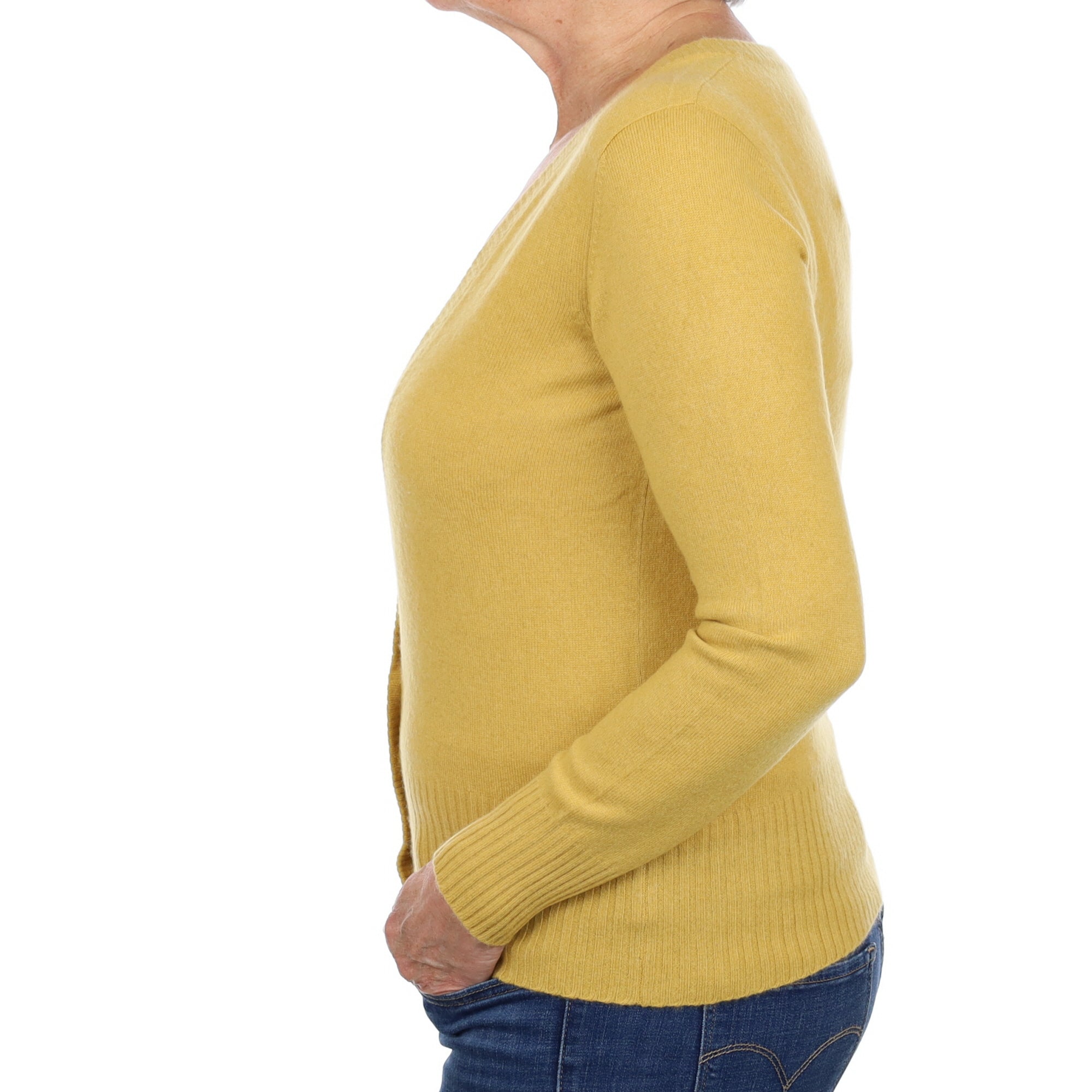 Mustard Yellow Cashmere V Neck Cardigan Medium