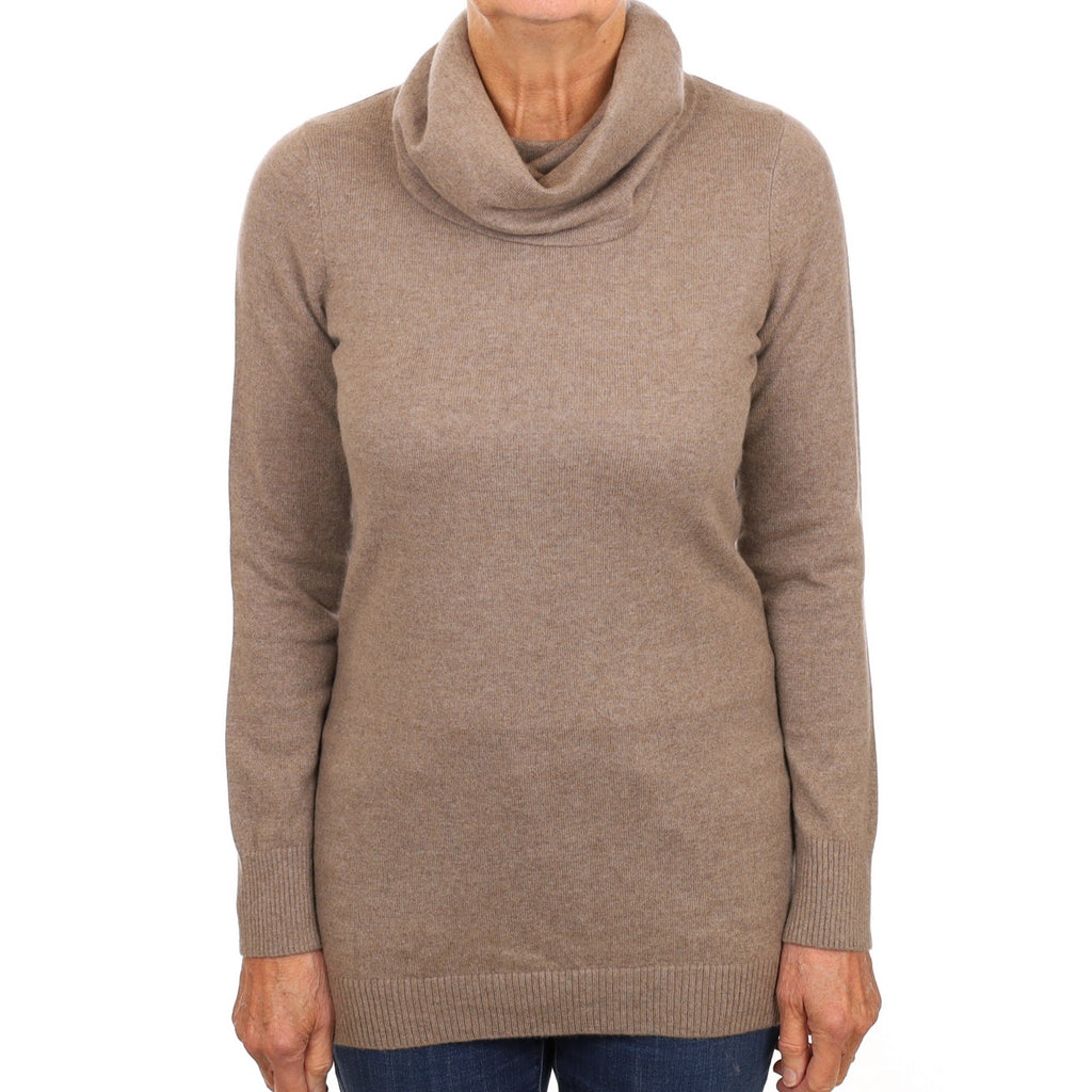 Mocha Brown Cashmere Longline Cowl Neck Jumper Medium
