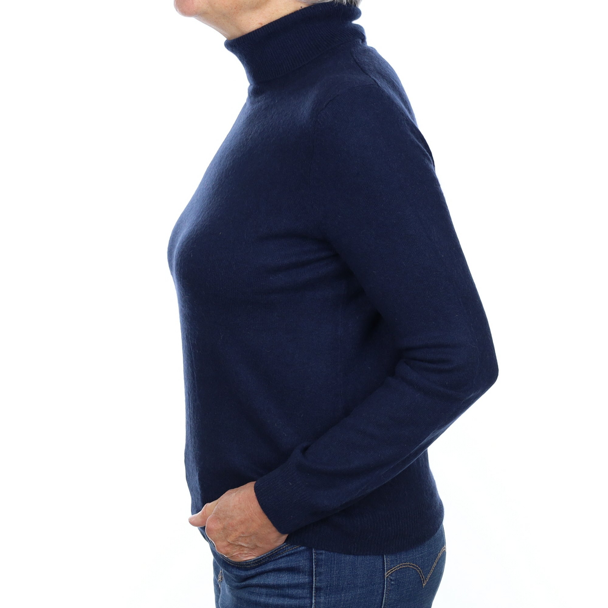 Navy Blue Cashmere Polo Neck Jumper Medium