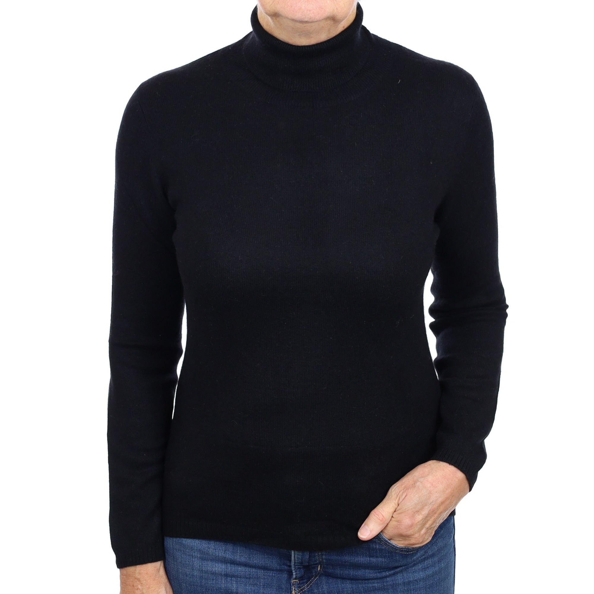 Black Cashmere Polo Neck Jumper Medium