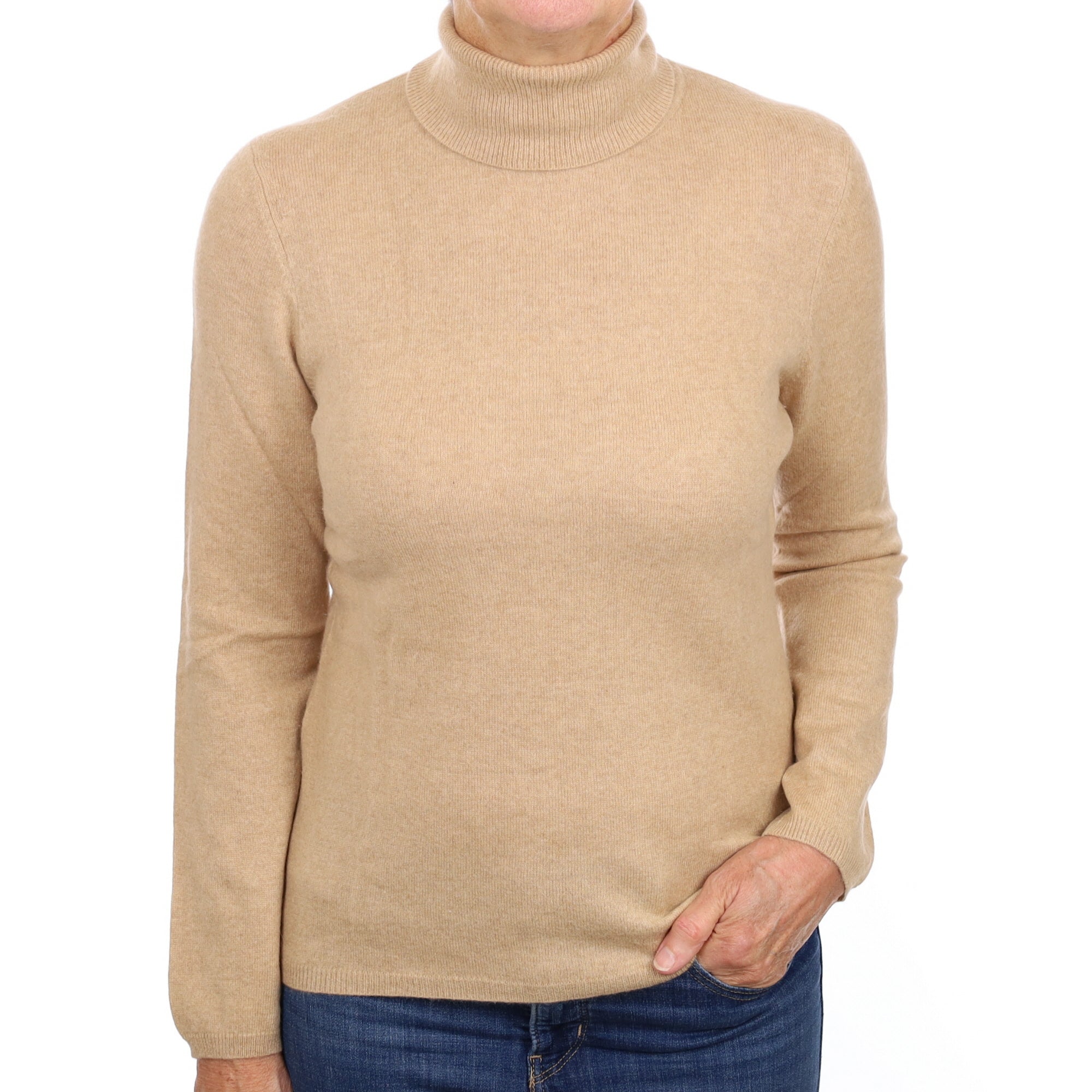 Caramel Brown Cashmere Polo Neck Jumper Medium